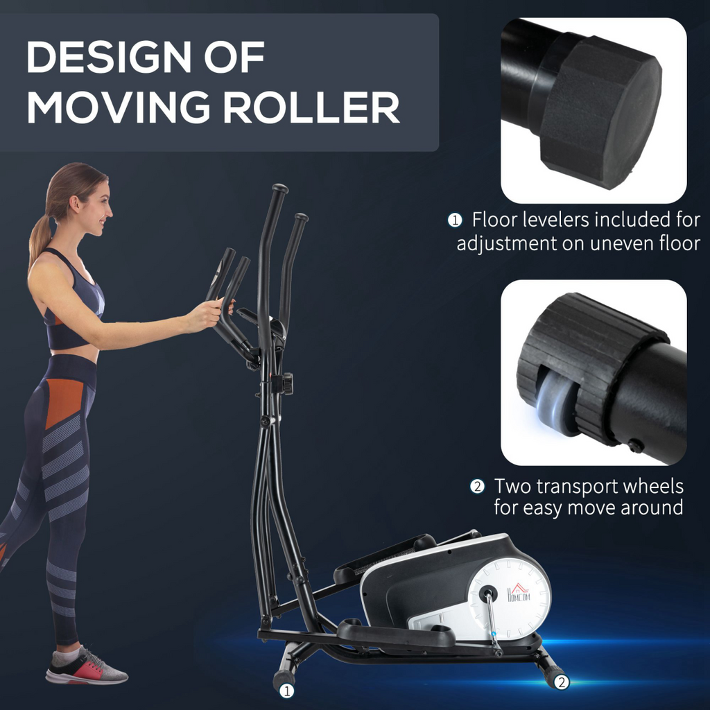 HOMCOM Elliptical Cross Trainer w/ Adjustable Resistance, LCD Monitor, Wheels