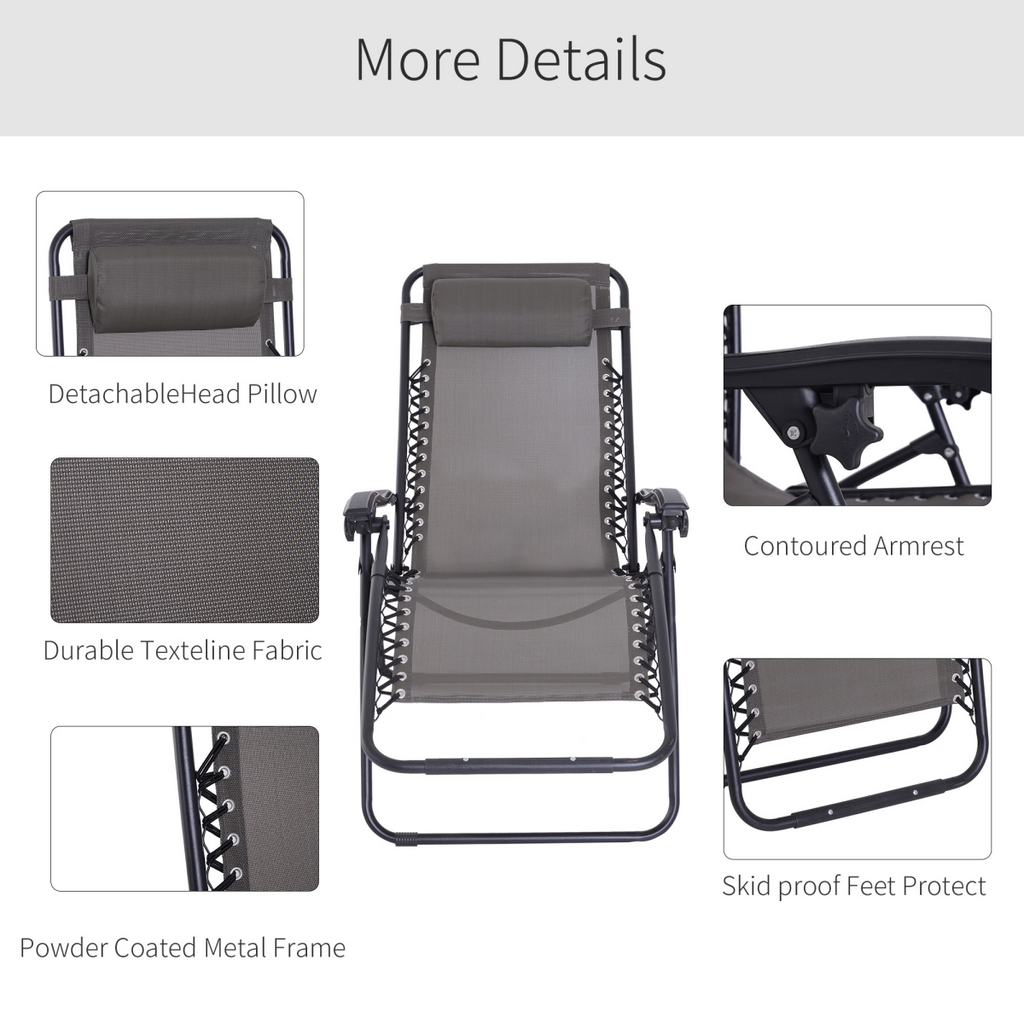 Metal Frame Zero Gravity Lounger w/ Head Pillow for Patio Decking  Outsunny