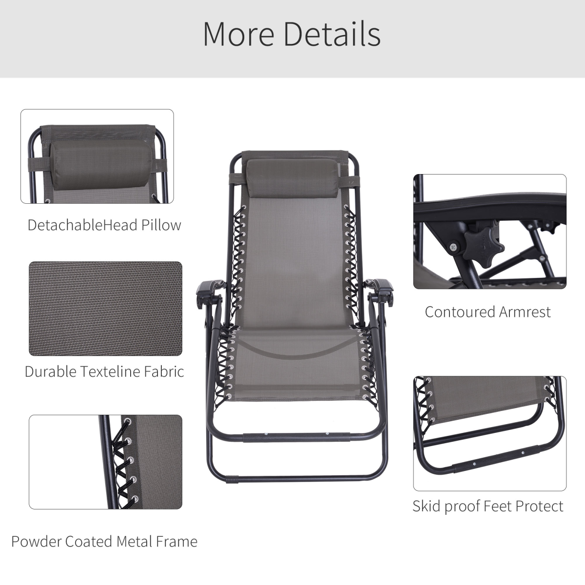 Metal Frame Zero Gravity Lounger w/ Head Pillow for Patio Decking  Outsunny