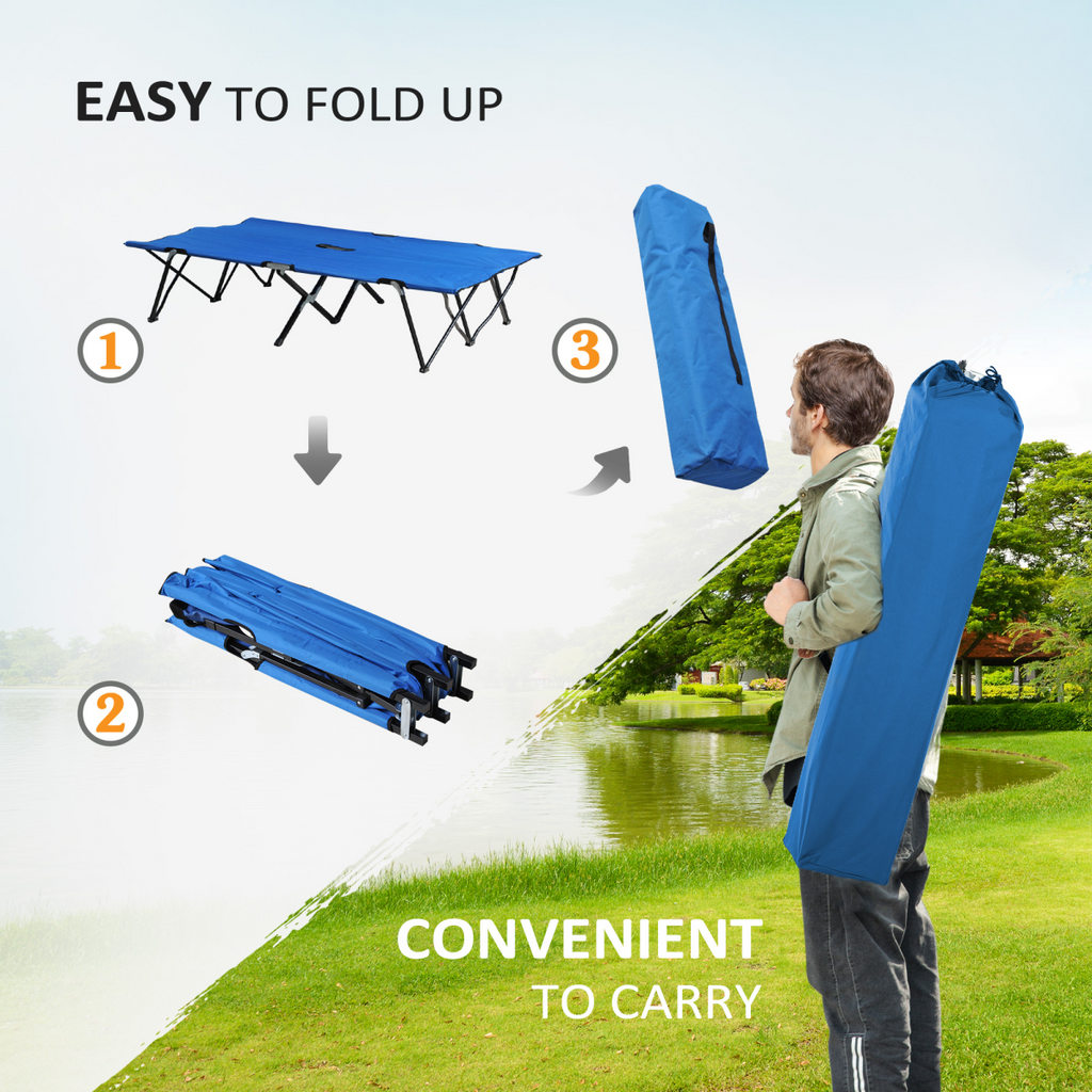 Double Camping Folding Cot Outdoor Portable Sunbed w/ Carry Bag, Blue Outsunny