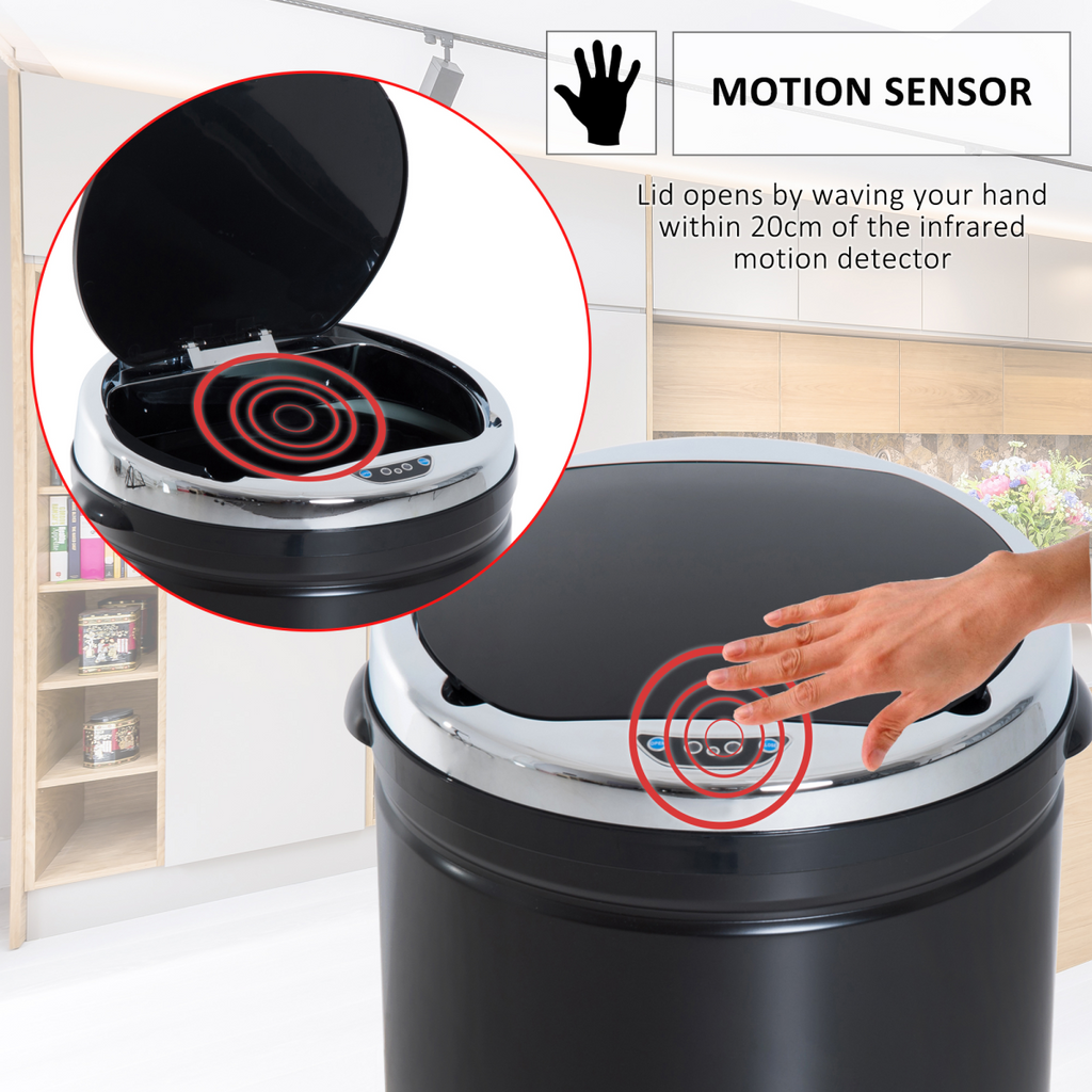 50 L Stainless Steel Sensor Trash Can with Bucket-Black