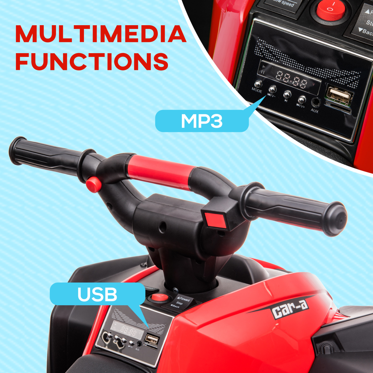 HOMCOM 12V Electric Quad Bikes for Kids Ride On Car ATV Toy for 3-5 Years Red