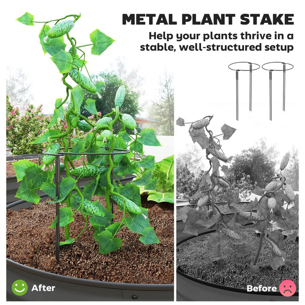 Outsunny Set of 2 Raised Beds for Garden with Metal Plant Stakes, Dark Grey