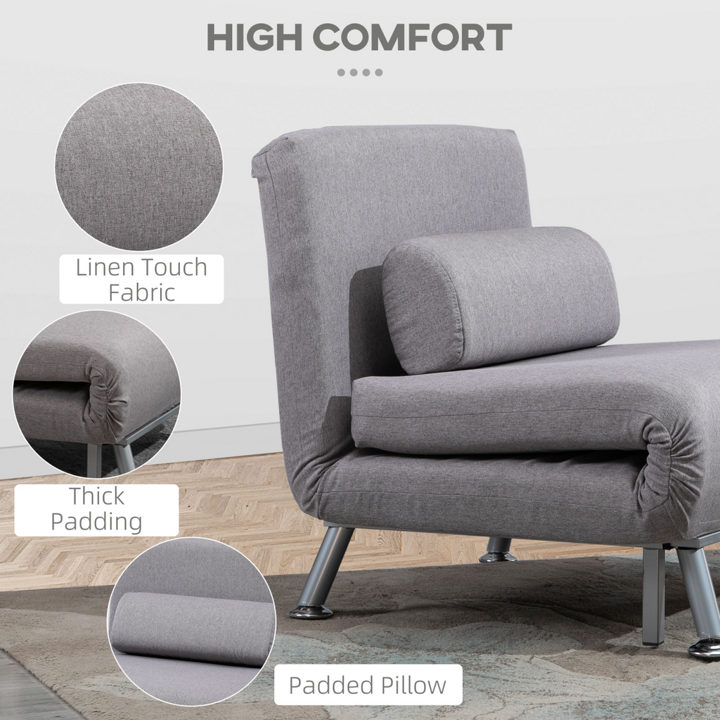 Linen Upholstered Elevated Single Sofa Bed Grey