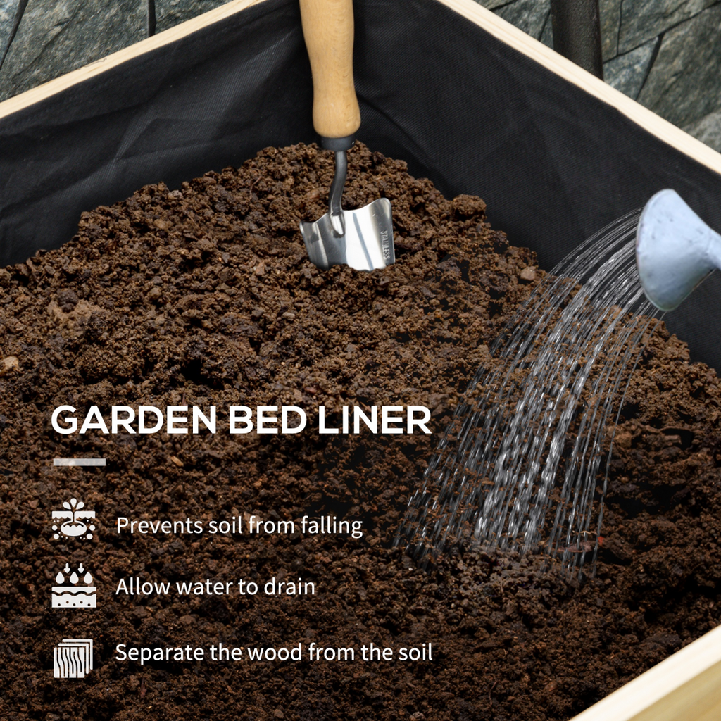 Outsunny Wooden Raised Planter, Garden Bed with Greenhouse Cover and Bed Liner