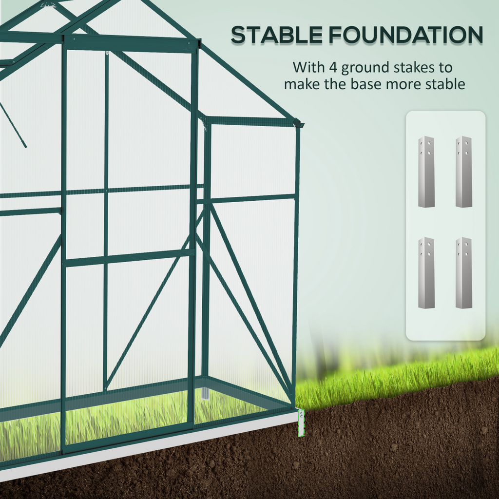 Outsunny 6 x 2.5ft Polycarbonate Greenhouse Aluminium Green House, Green