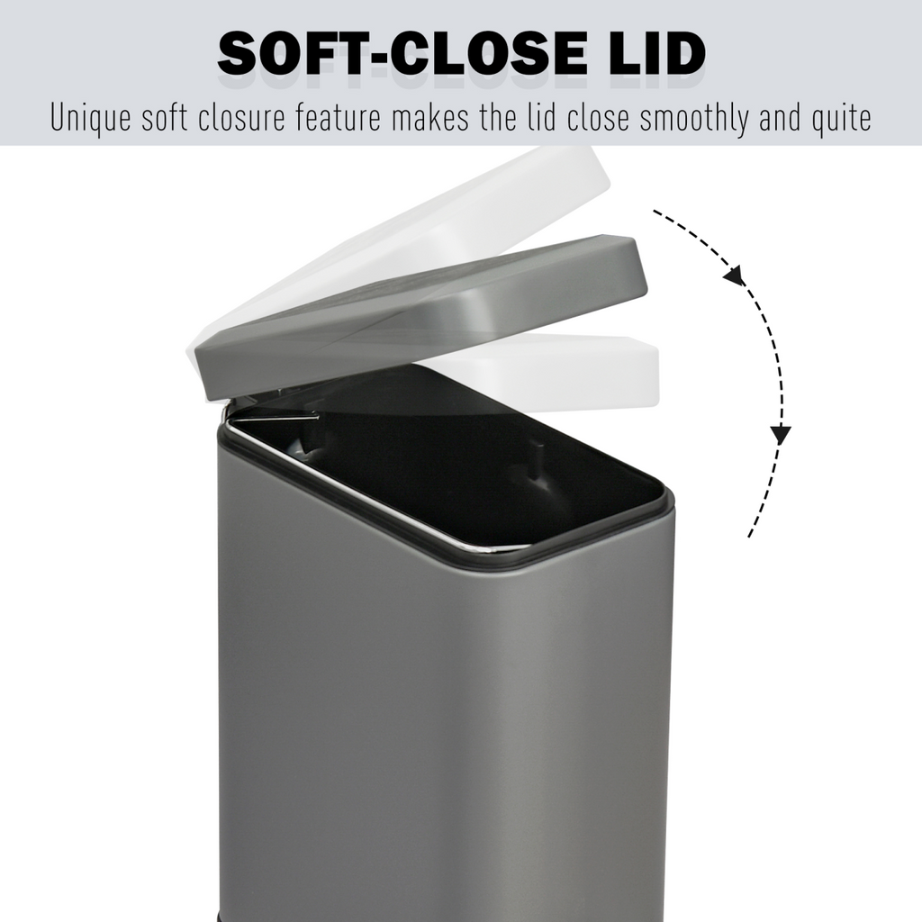 5L Steel Step Trash Can with Quiet-Closed Lid, Silent and Gentle Open