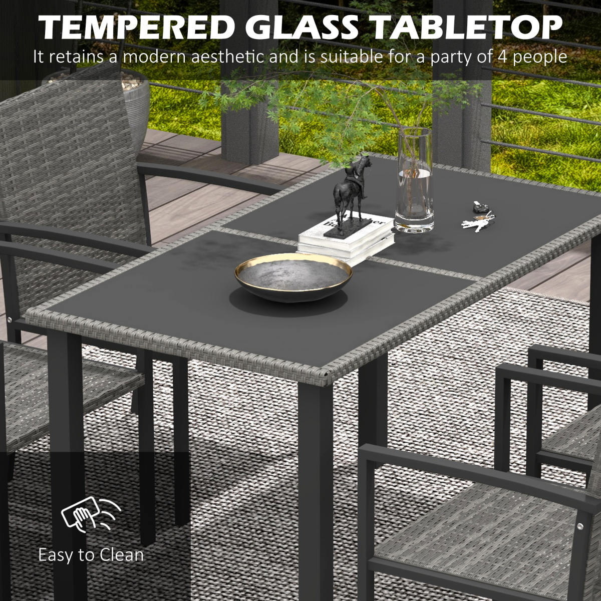 Outsunny 4 Seater Rattan Garden Furniture Set with Glass Tabletop - Grey