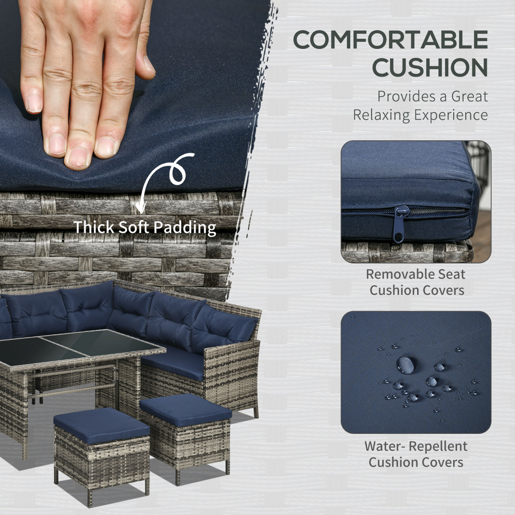 Outsunny 6 PCs Patio wicker Sofa Set Rattan Chair Furniture w/ Glass & Cushioned