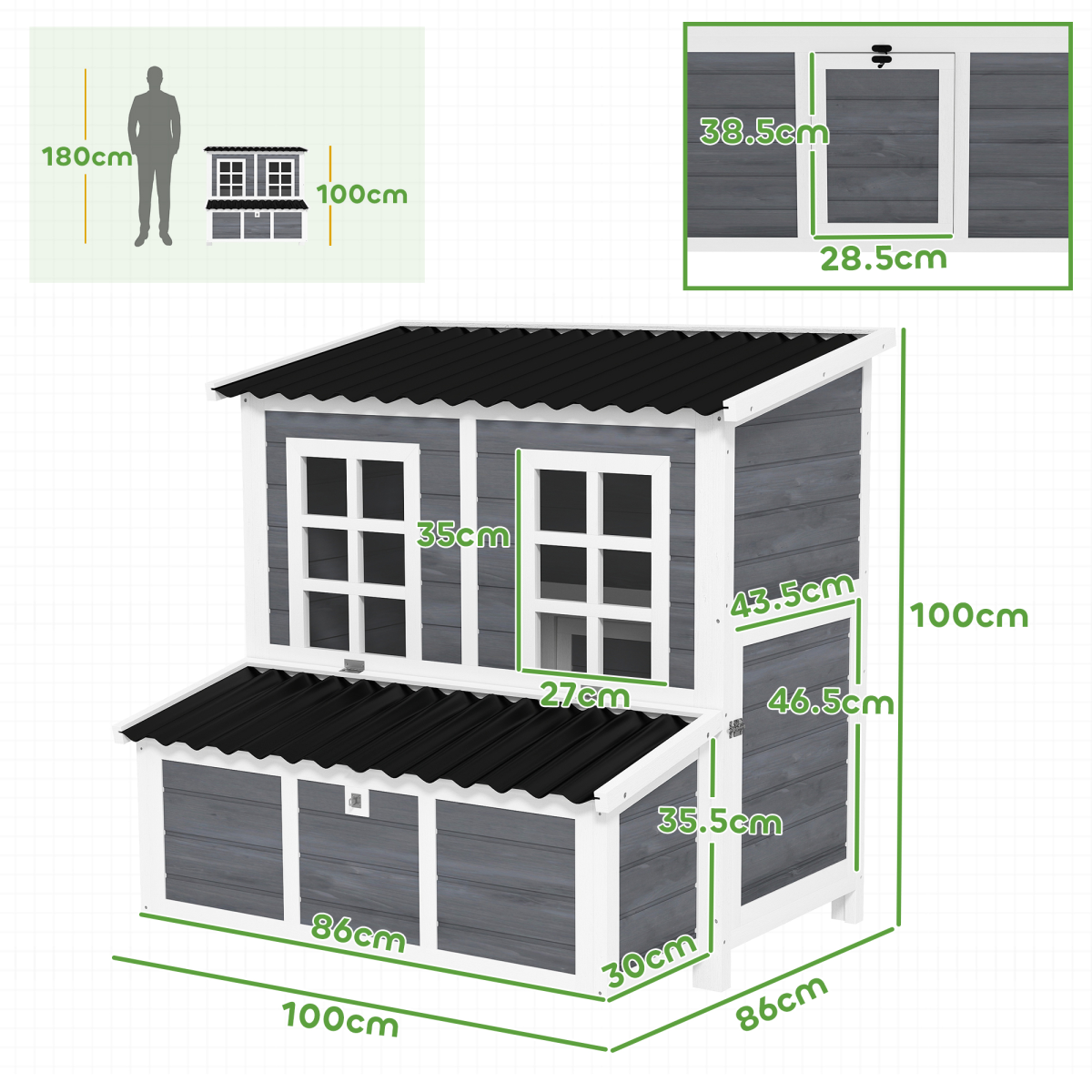 PawHut Wooden Chicken Coop w/ Nesting Box for 4-6 Chickens, 100 x 86 x 100cm