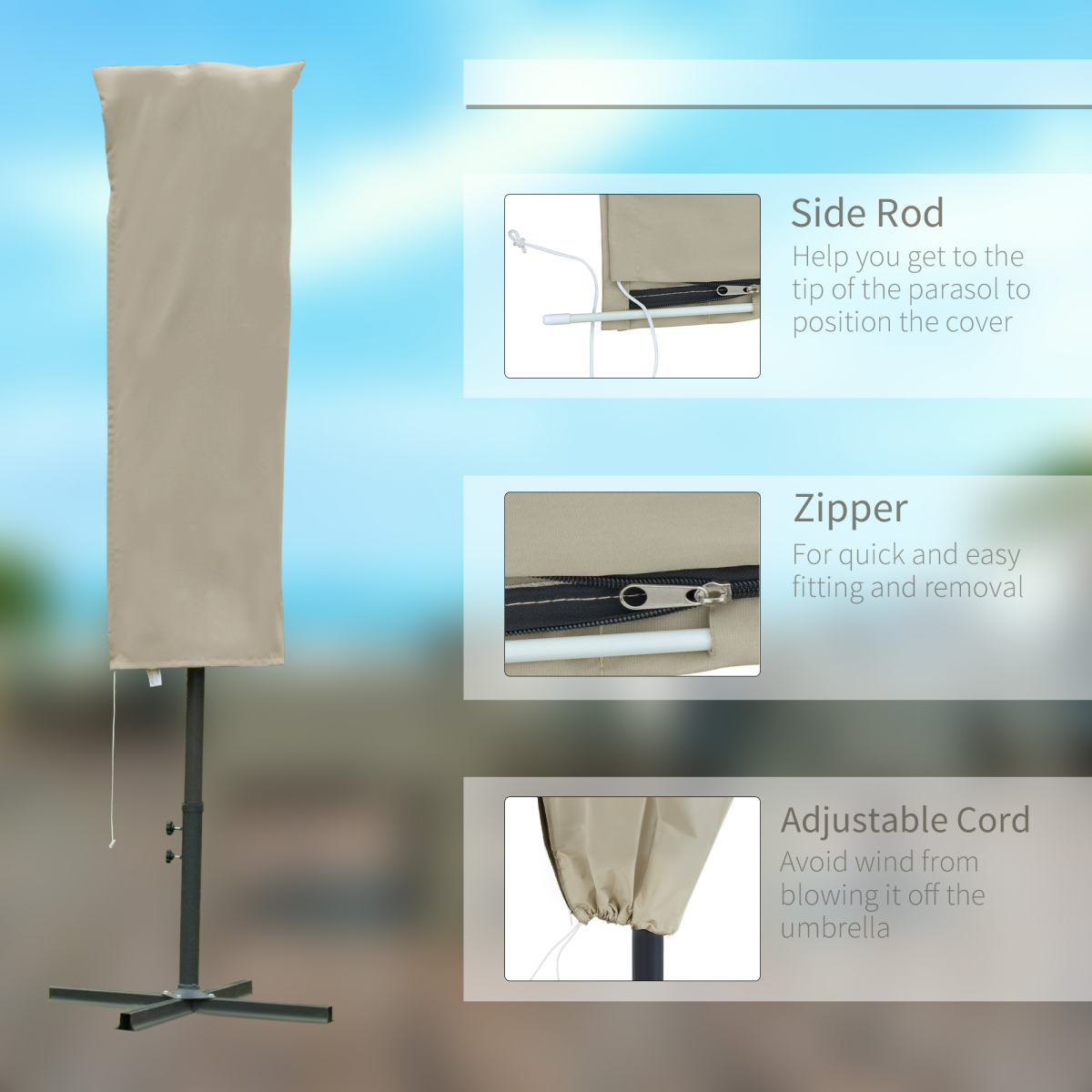 Cantilever Umbrella Cover Outdoor Parasol Protector Weatherproof with Zipper