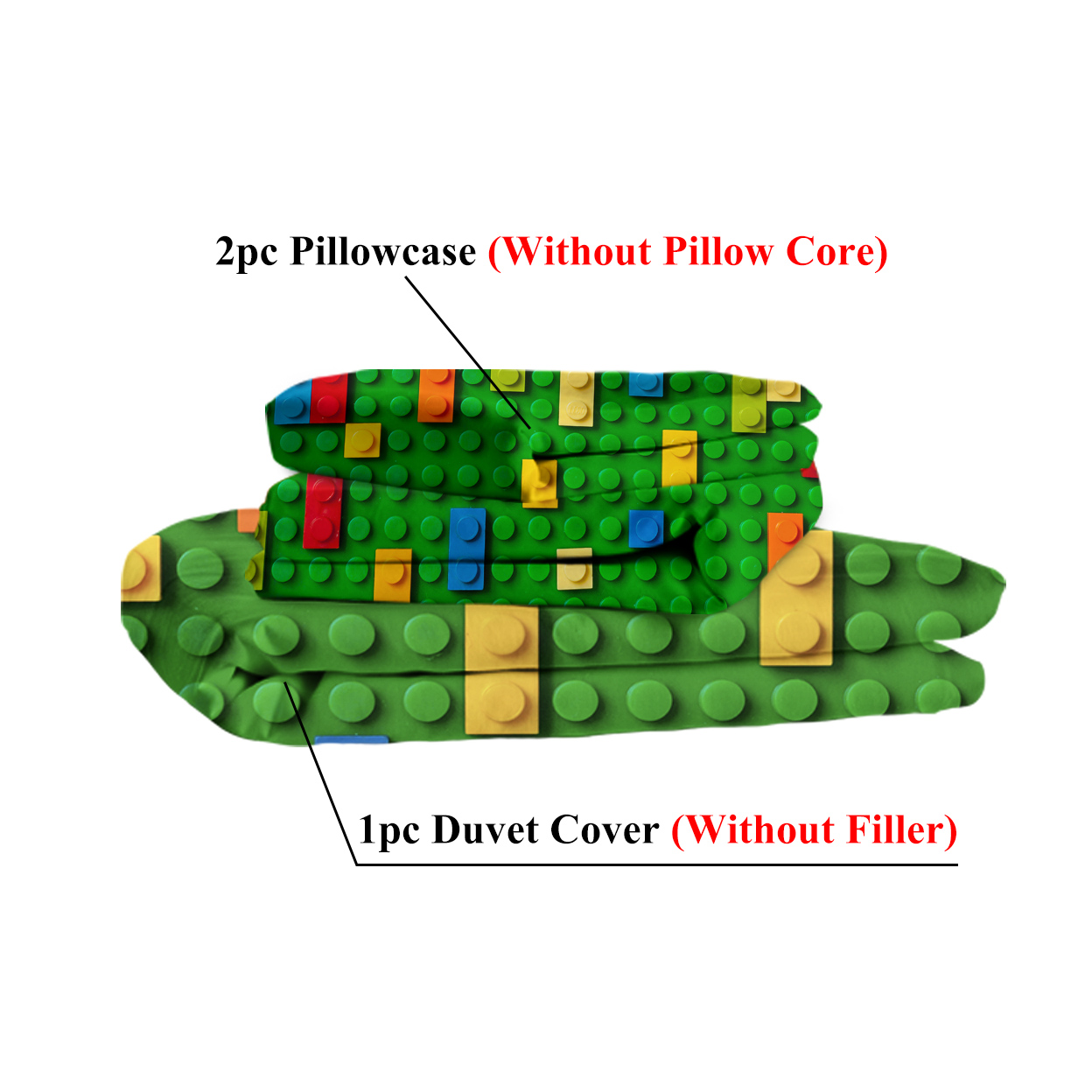 Green Blocks Duvet Cover Set Single 3pcs Colorful Microfiber Kids Bedding Set