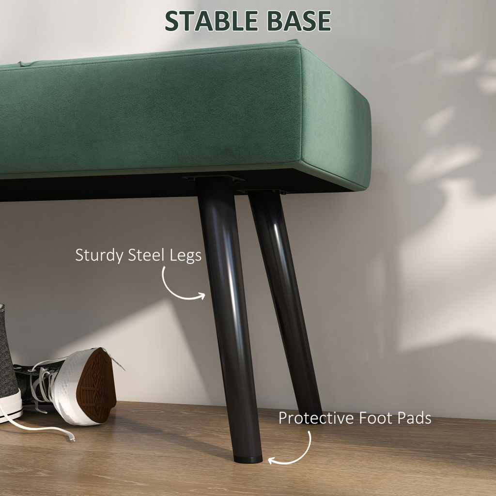 HOMCOM End of Bed Bench, Upholstered Hallway Bedroom with Steel Legs, Green