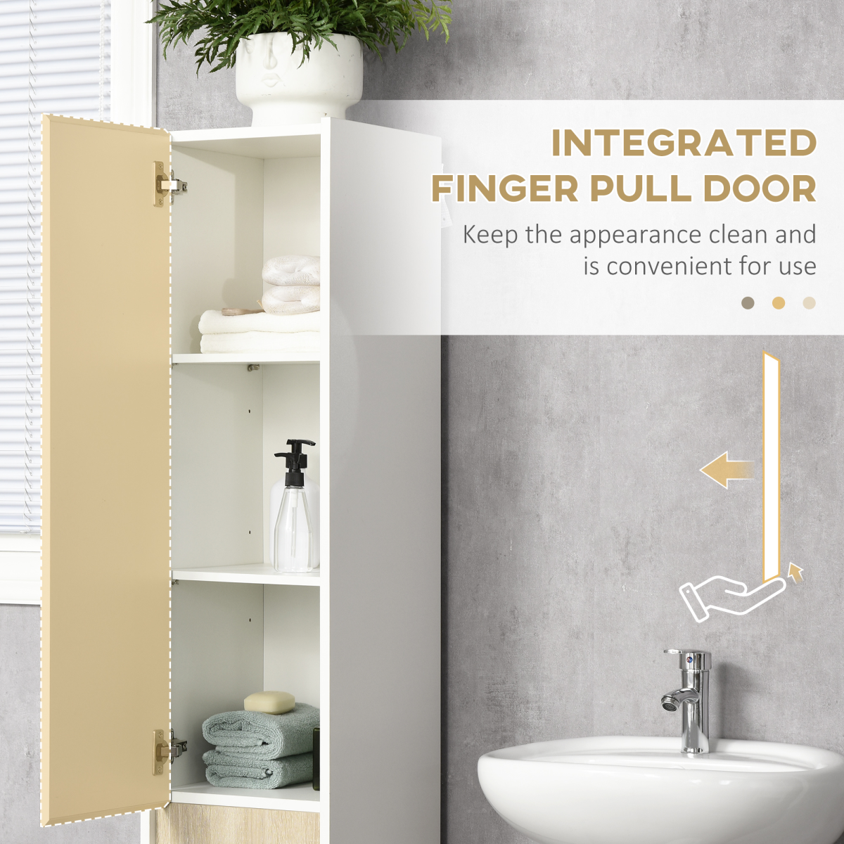 Tall Bathroom Cabinet Modern Freestanding Tallboy w/ Adjustable Shelves White
