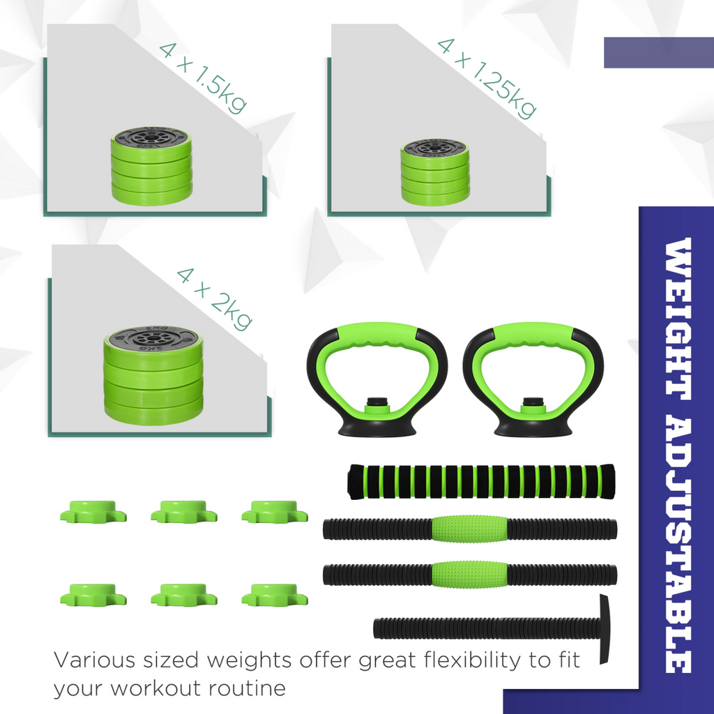 4-in-1 Weight Dumbbells Set, Barbell, Kettlebell, Push Up Stand, 20kg