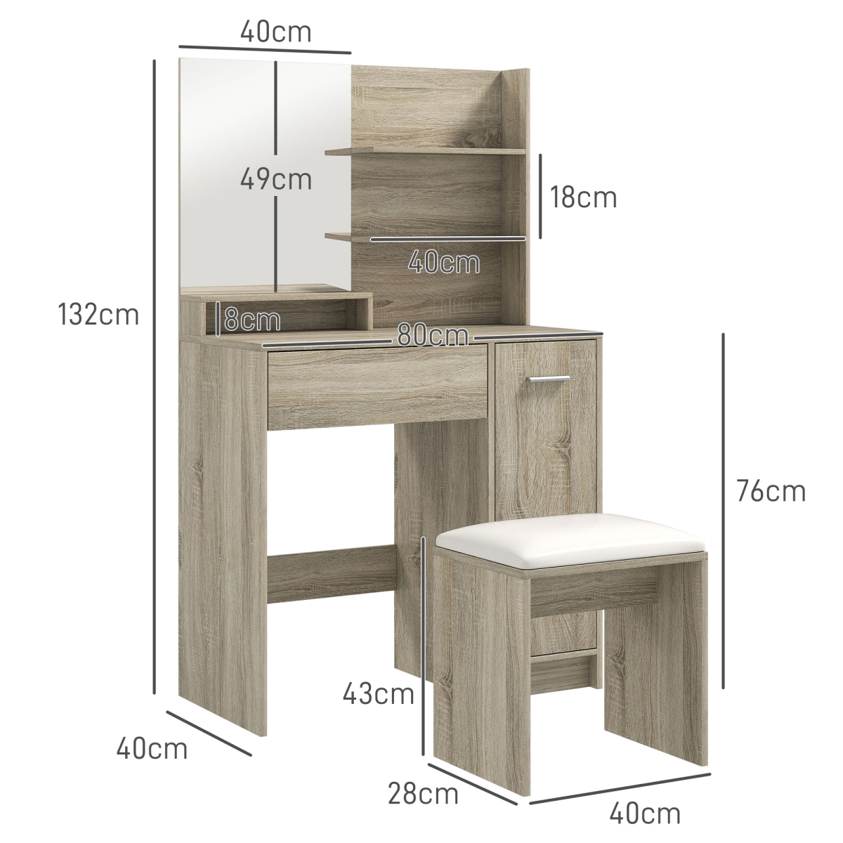 HOMCOM Dressing Table with Mirror and Stool, Makeup Desk for Bedroom