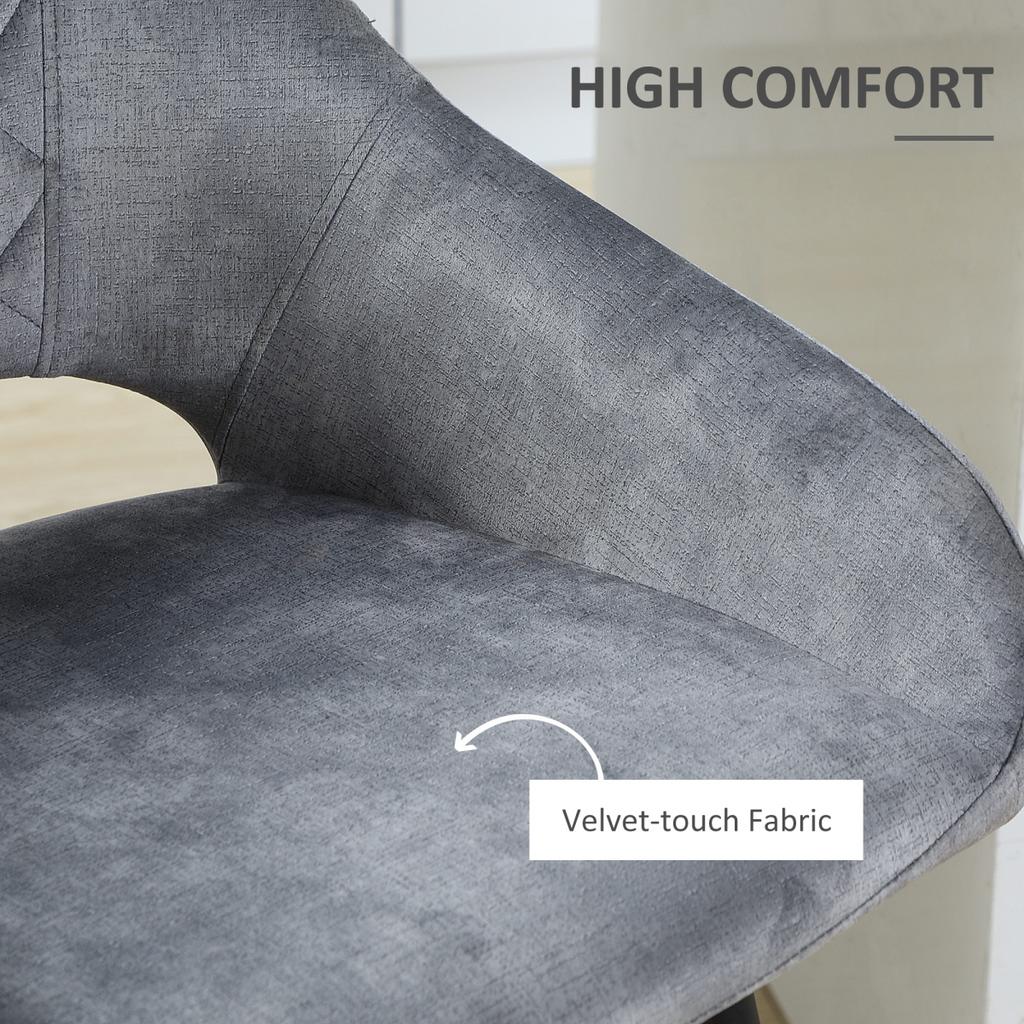 HOMCOM Bar Stools Set of 2, Velvet-Touch Fabric Counter Height Bar Chairs Grey