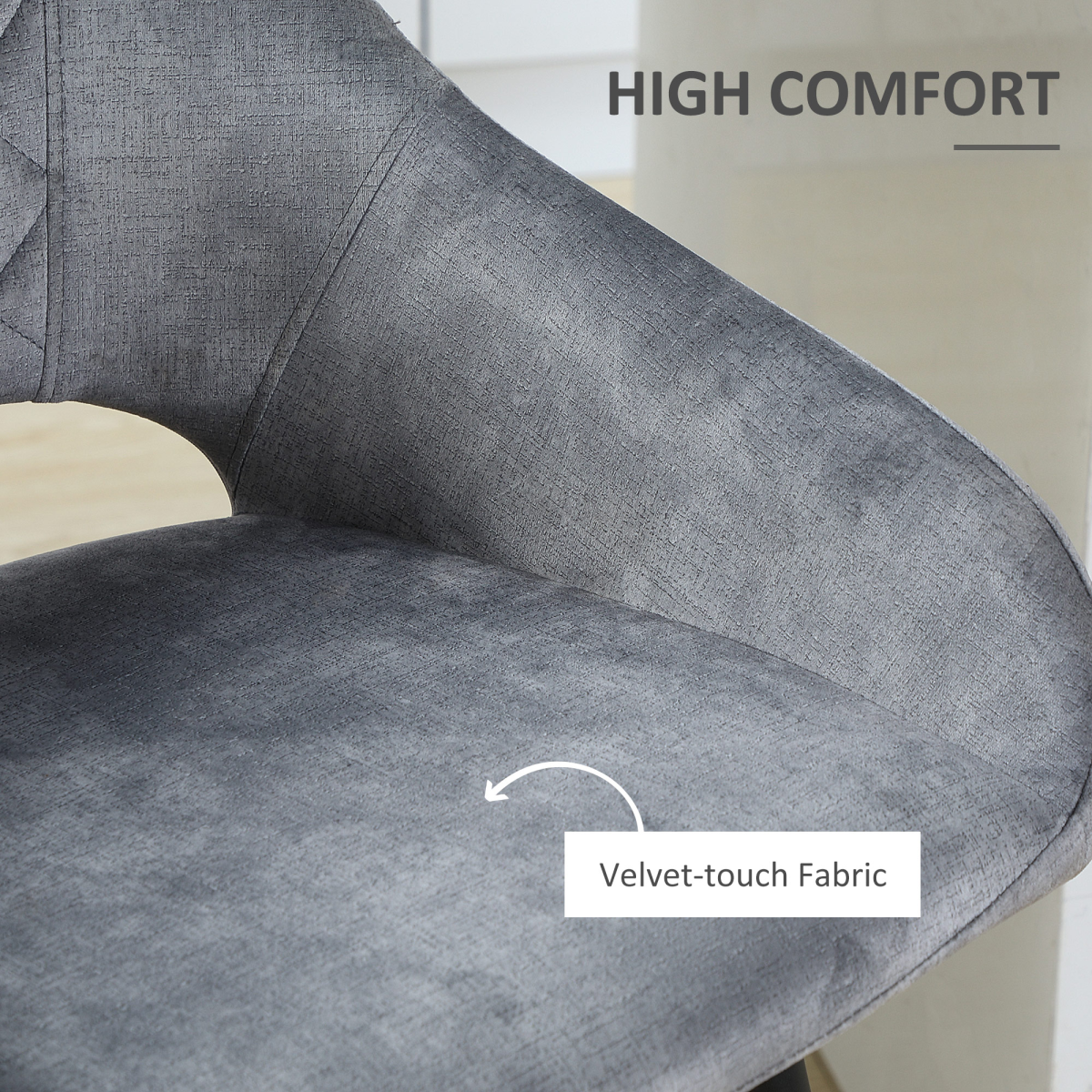 HOMCOM Bar Stools Set of 2, Velvet-Touch Fabric Counter Height Bar Chairs Grey