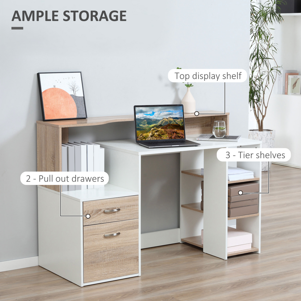 Multi-Storage & Workstation Desk Table Storage Shelves Home Office Oak HOMCOM