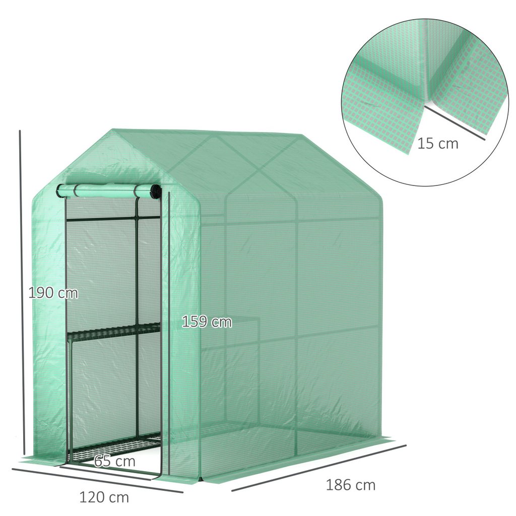 Outsunny Walk in Greenhouse w/Shelves Steeple Grow House 120 x 186 x 190 cm