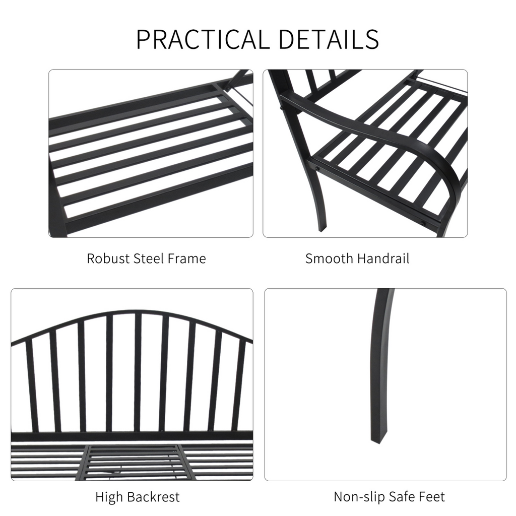 Outdoor Metal Frame 2 Seater Bench Patio Park Garden Seating Chair w/ Table