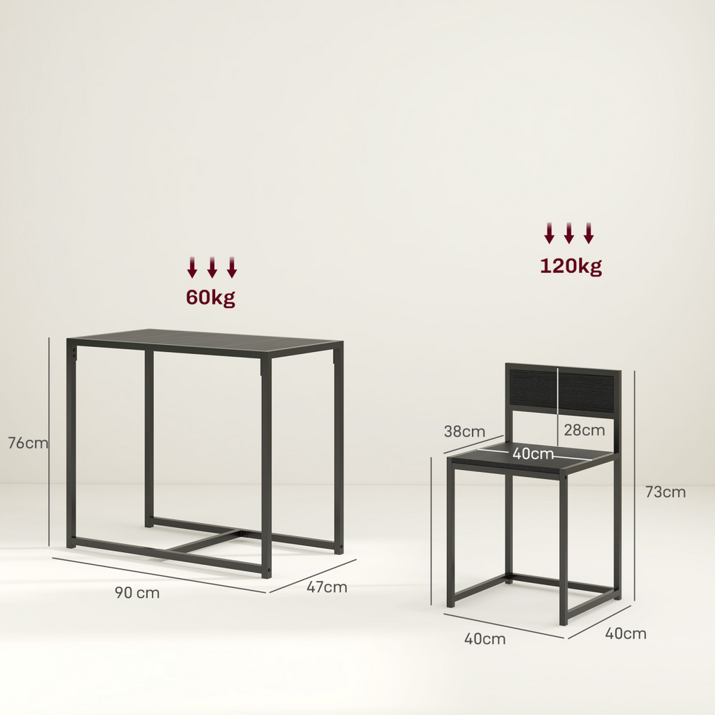 HOMCOM 3 Piece Dining Table Set with Metal Frame, Black