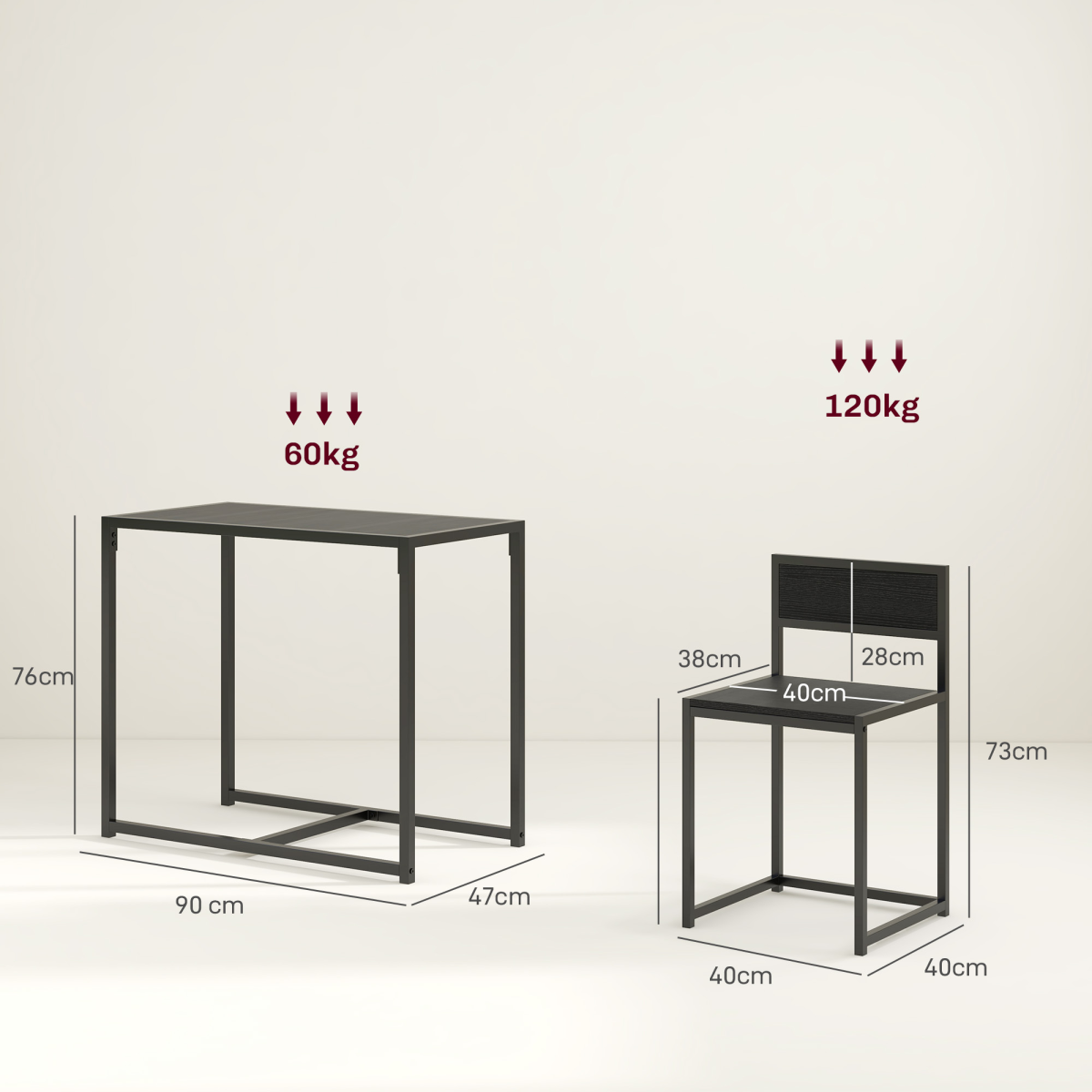 HOMCOM 3 Piece Dining Table Set with Metal Frame, Black
