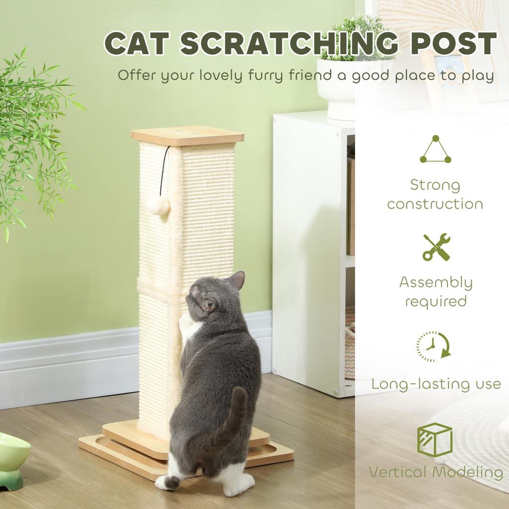 PawHut 67cm Cat Scratching Post 3 in 1 Cat Scratcher w/ Track Ball Toy