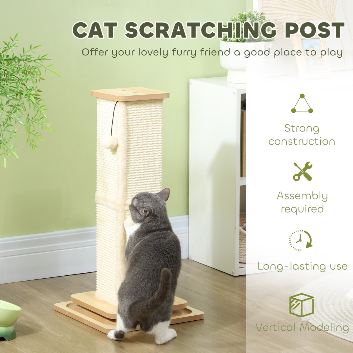 PawHut 67cm Cat Scratching Post 3 in 1 Cat Scratcher w/ Track Ball Toy