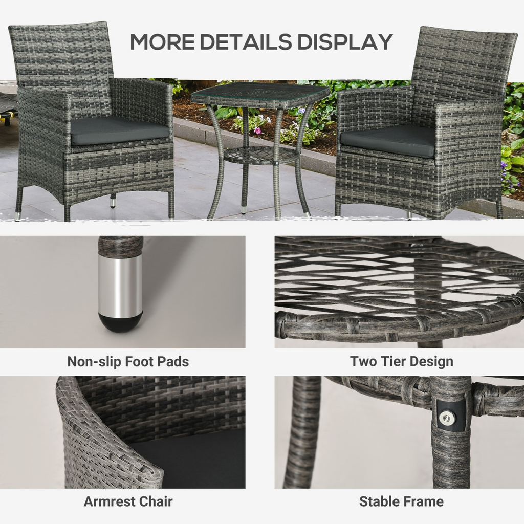 2 Seater GardenRattan Furniture Bistro Set Table Set Conservatory, Light Grey