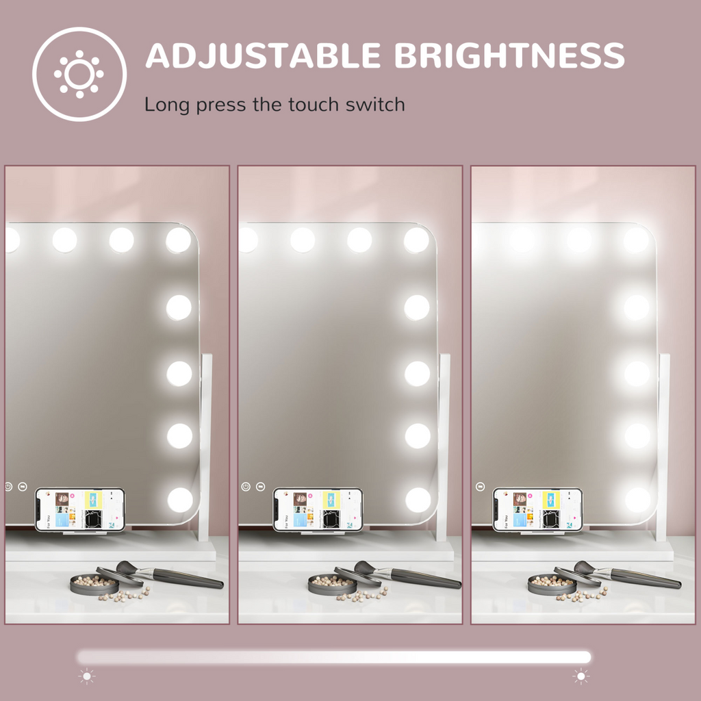 HOMCOM Hollywood Dimmable Lighted Makeup Mirror with Magnifier, USB Port
