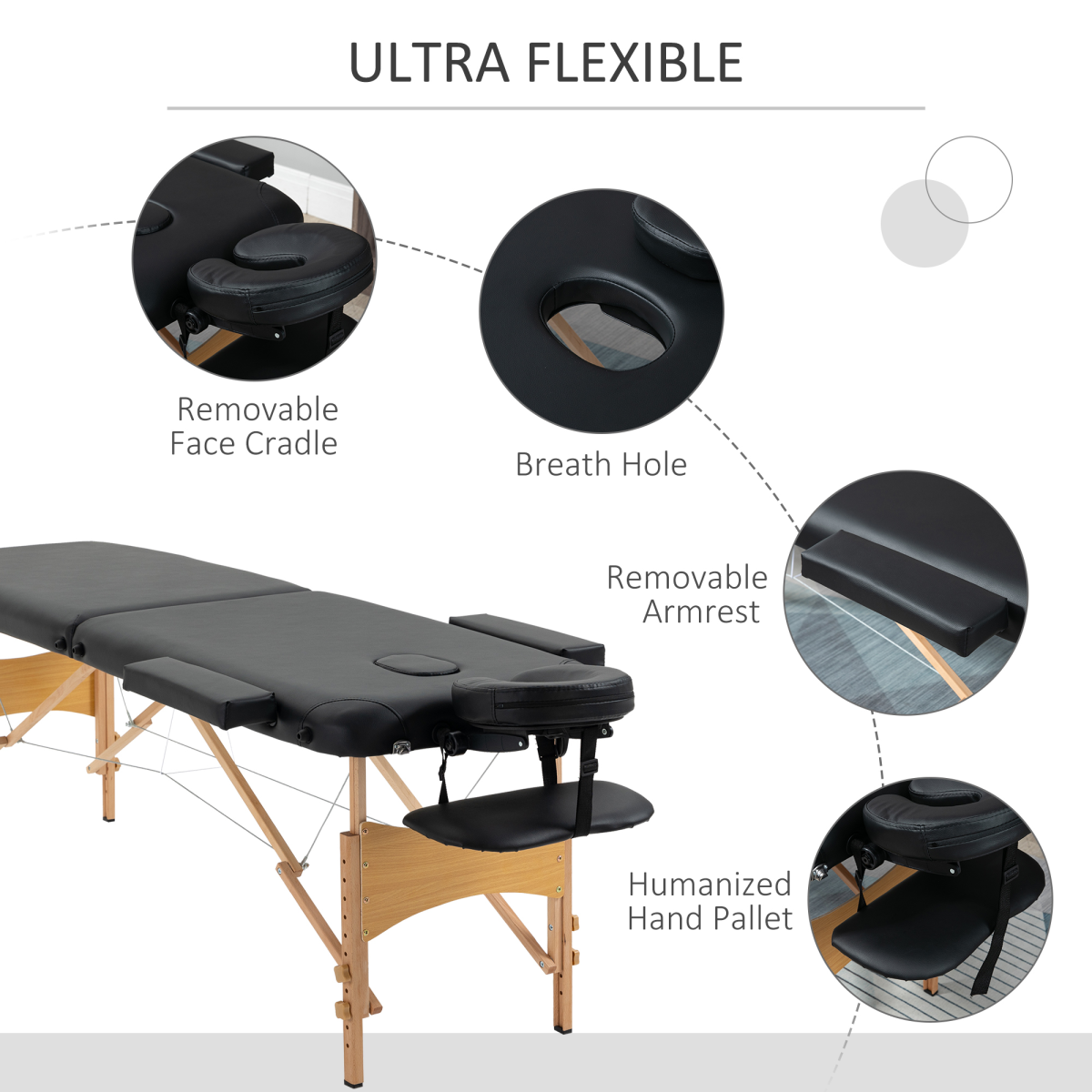 Portable Massage Bed Folding Spa Beauty Massage Table with 2 Sections Black