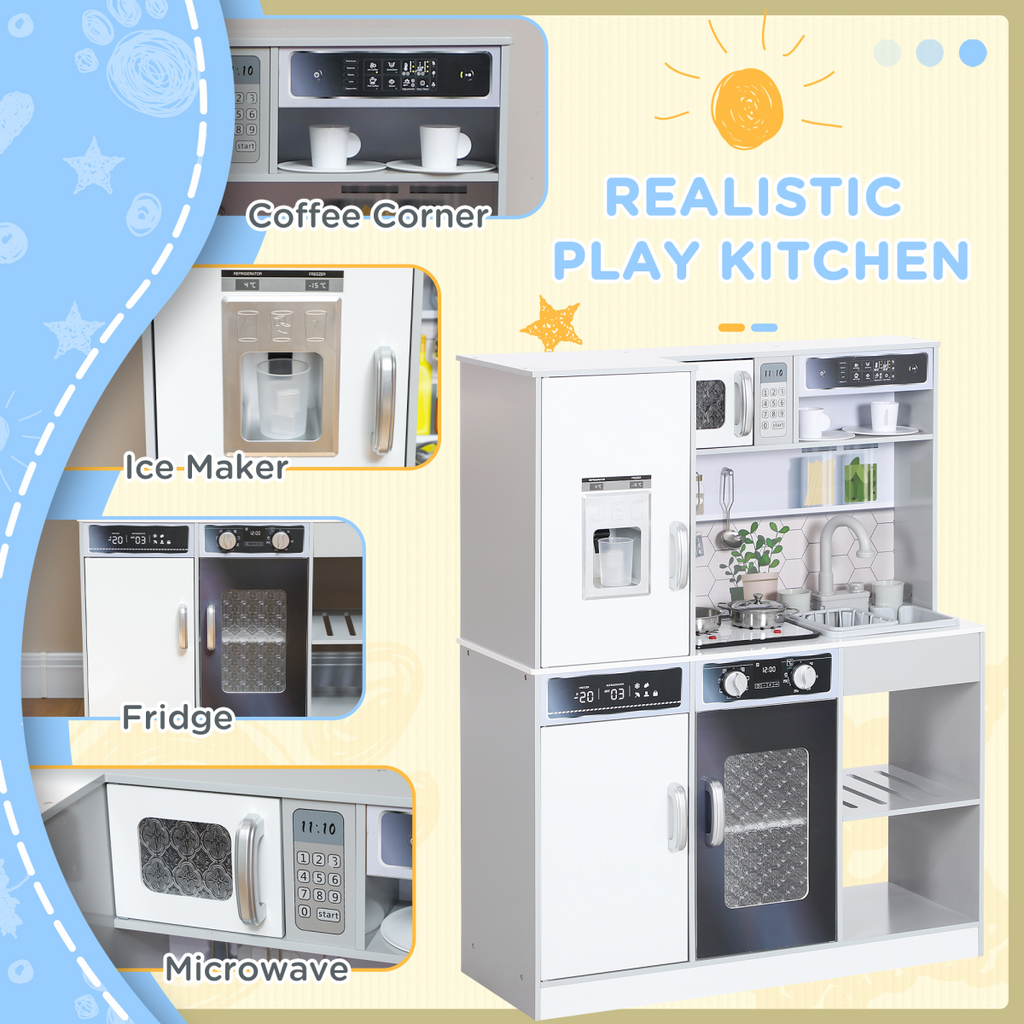 AIYAPLAY Play Kitchen, Pretend Toy Kitchen w/ Sounds Lights, Microwave