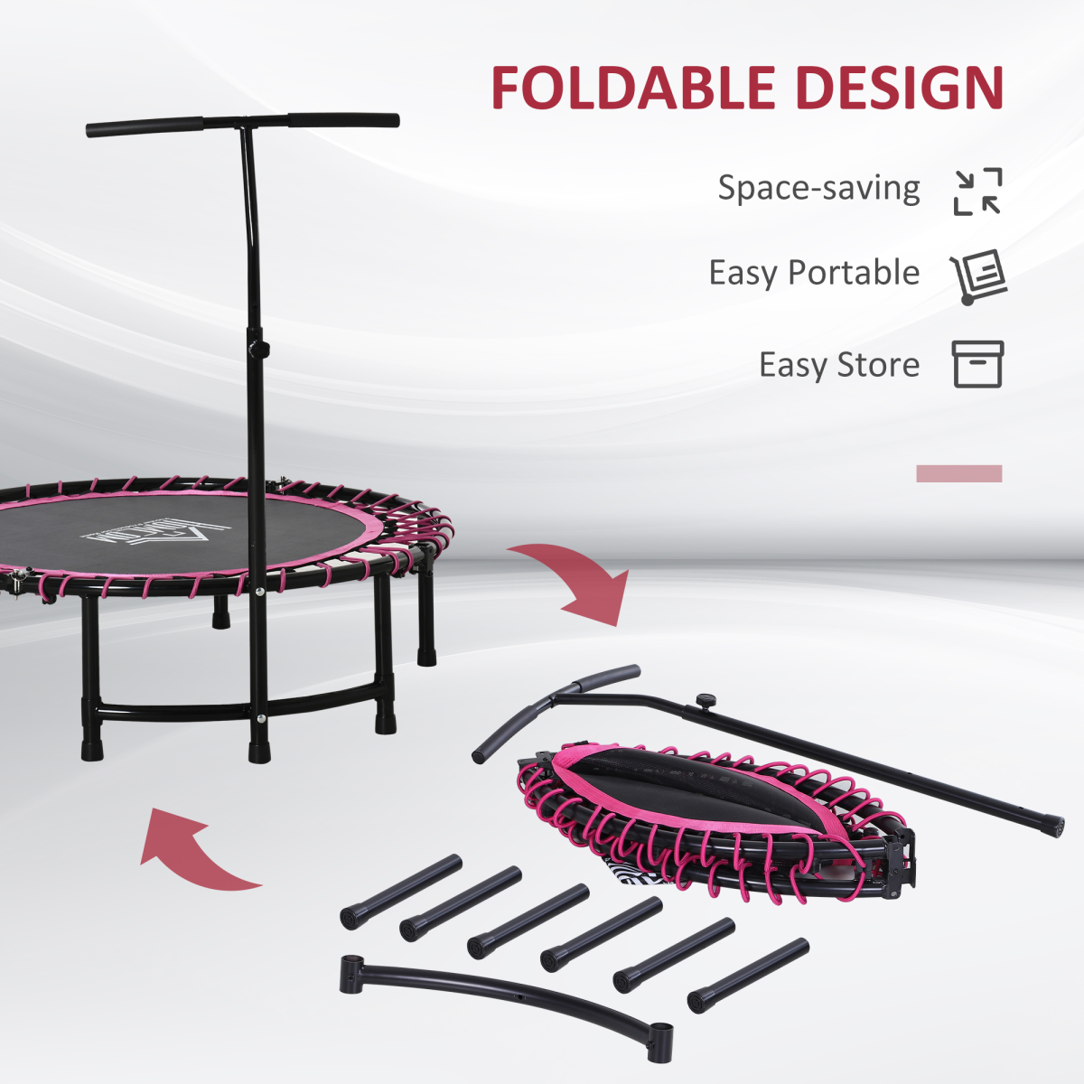 Trampoline Outdoor Bouncer Jumper Adjustable Handle Adult Kid Pink HOMCOM