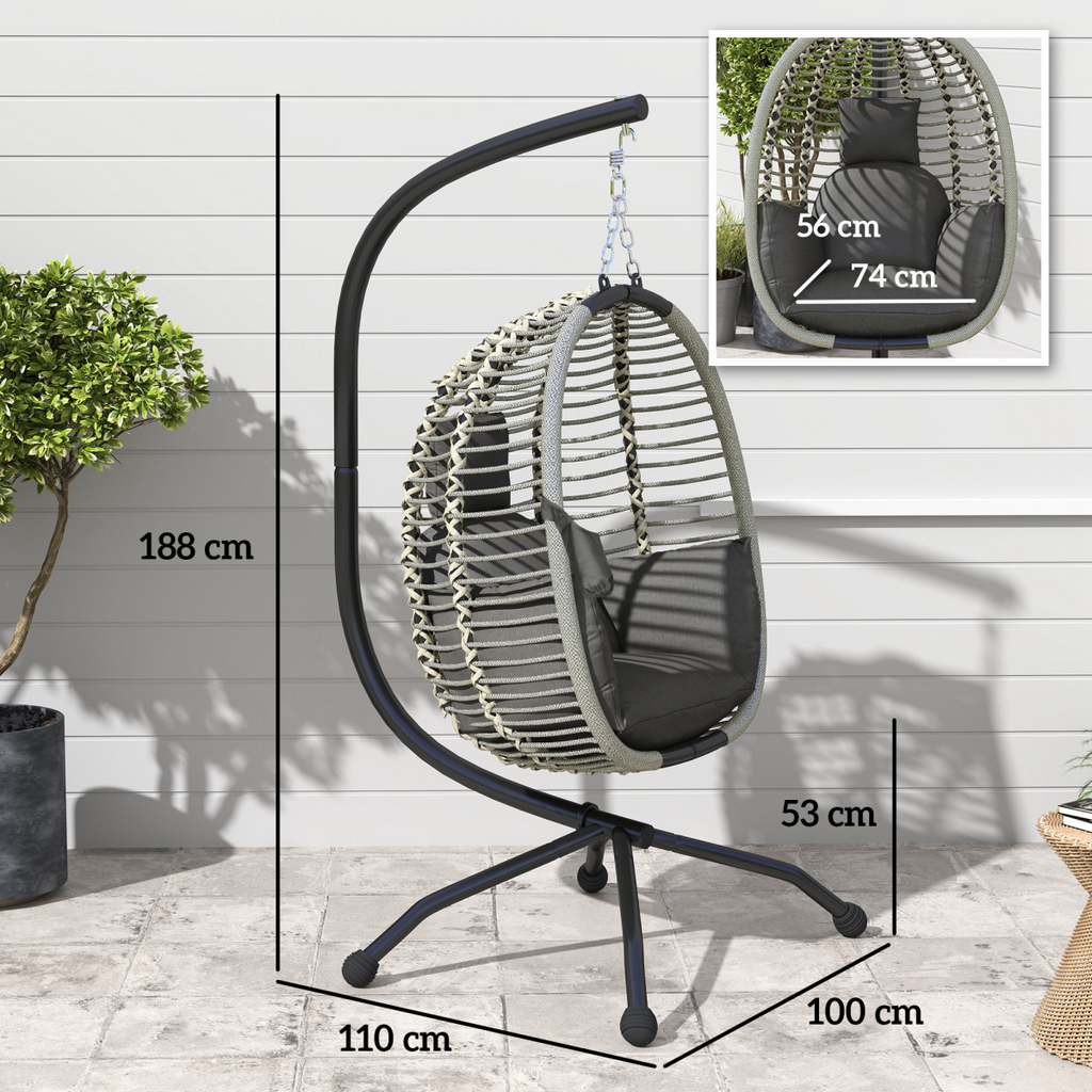 Comfortable Dark Grey Folding Basket Chair with Cup Holders for Relaxation