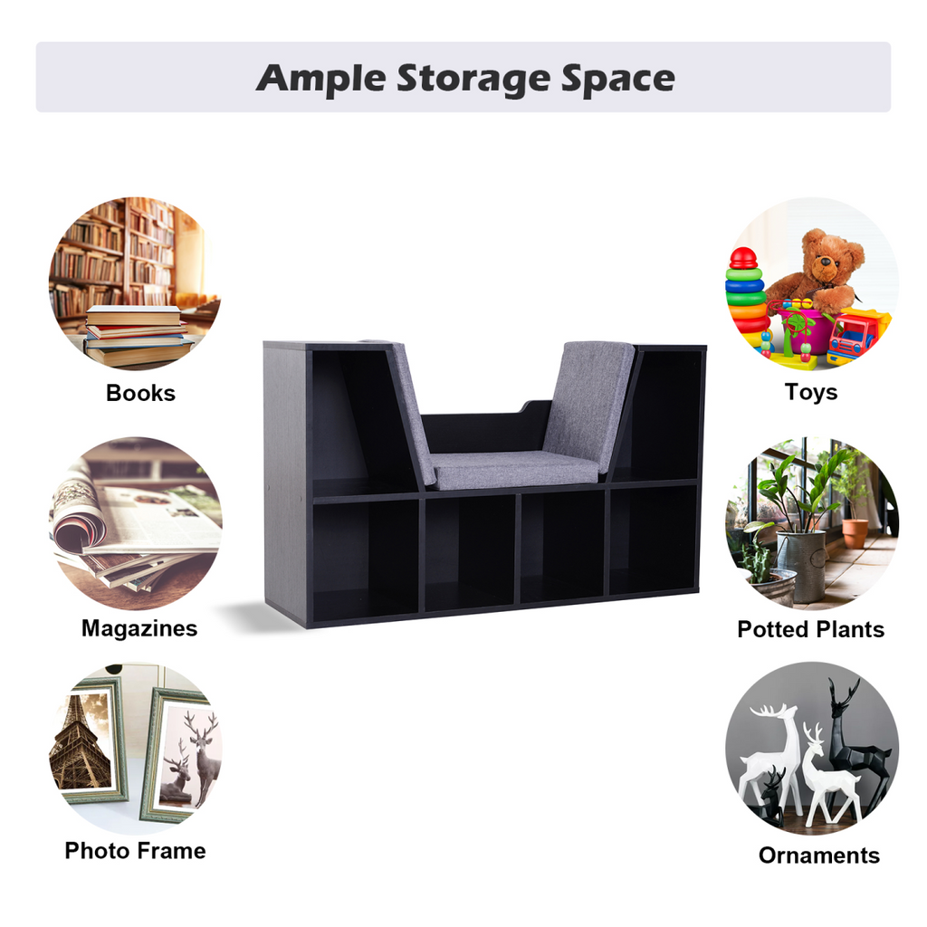 Sideboard Bookcase Storage Reading Seat w/Cushion Unit Kids Children Black