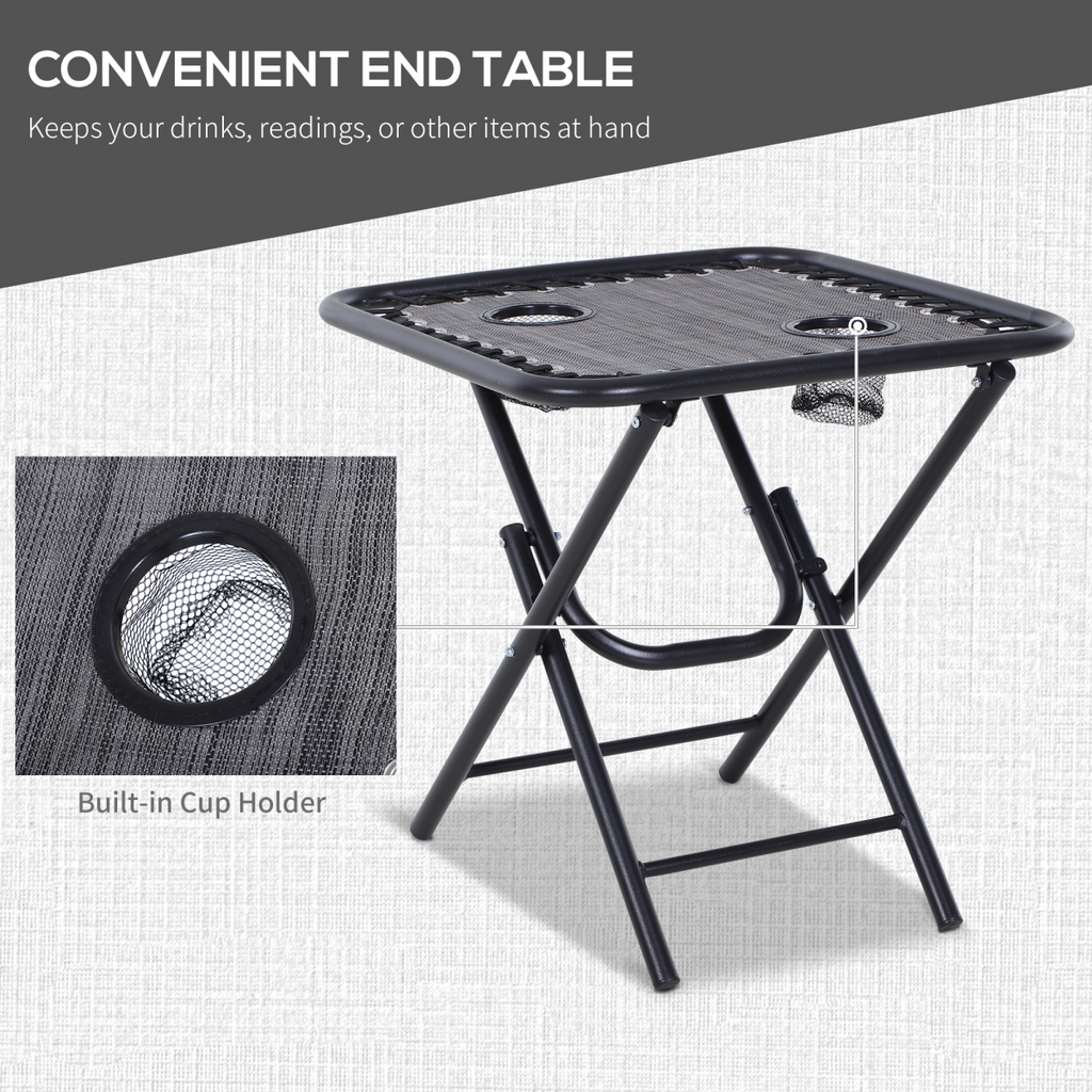 3PC Zero Gravity Chairs Sun Lounger Table Set Cup Holders Light Grey Outsunny