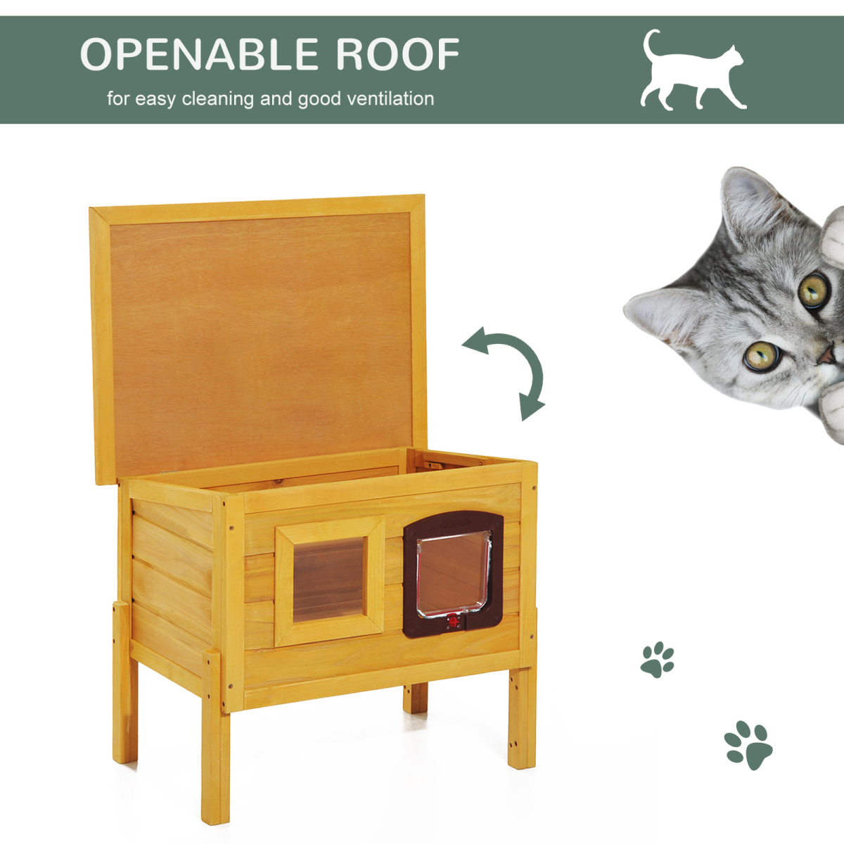 Wooden Cat House Pet Home Outdoor Waterproof Door Roof Shelter Garden PawHut