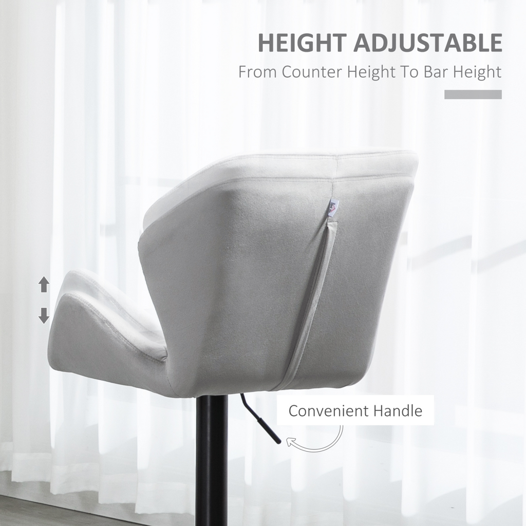 Set Of 2 Luxurious Velvet-Touch Bar Stools w/ Metal Frame Footrest Base Grey