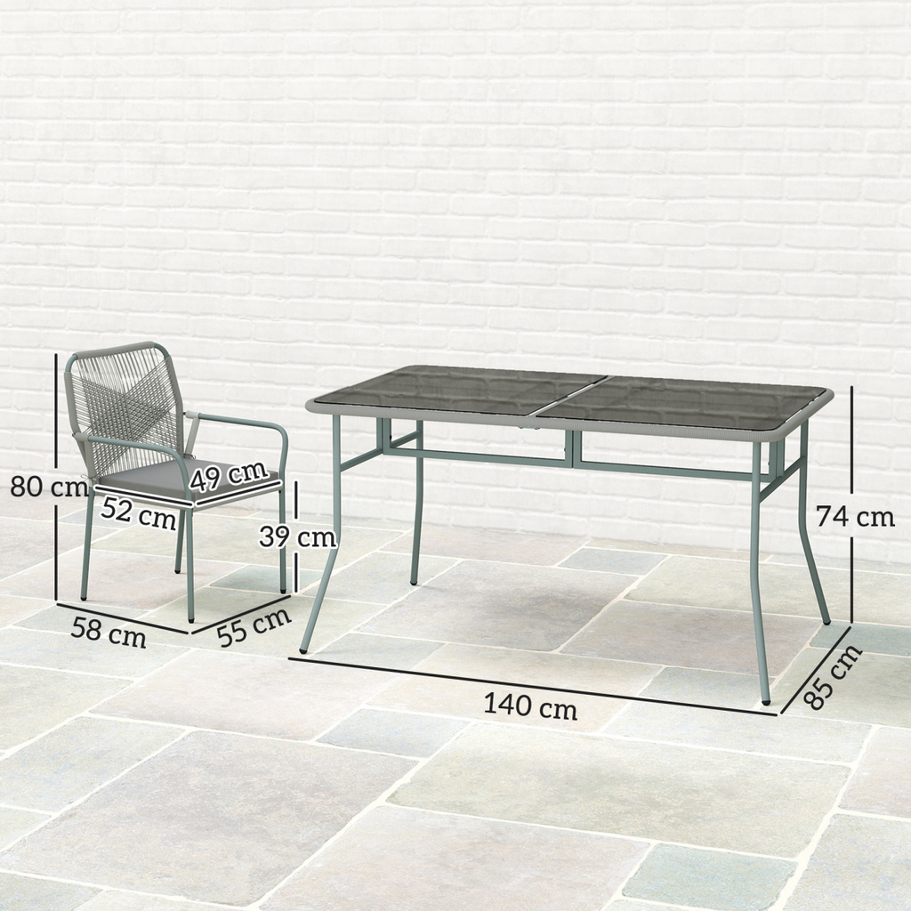 Outsunny 5 Piece PE Rattan Garden Dining Set with Cushions, Light Grey
