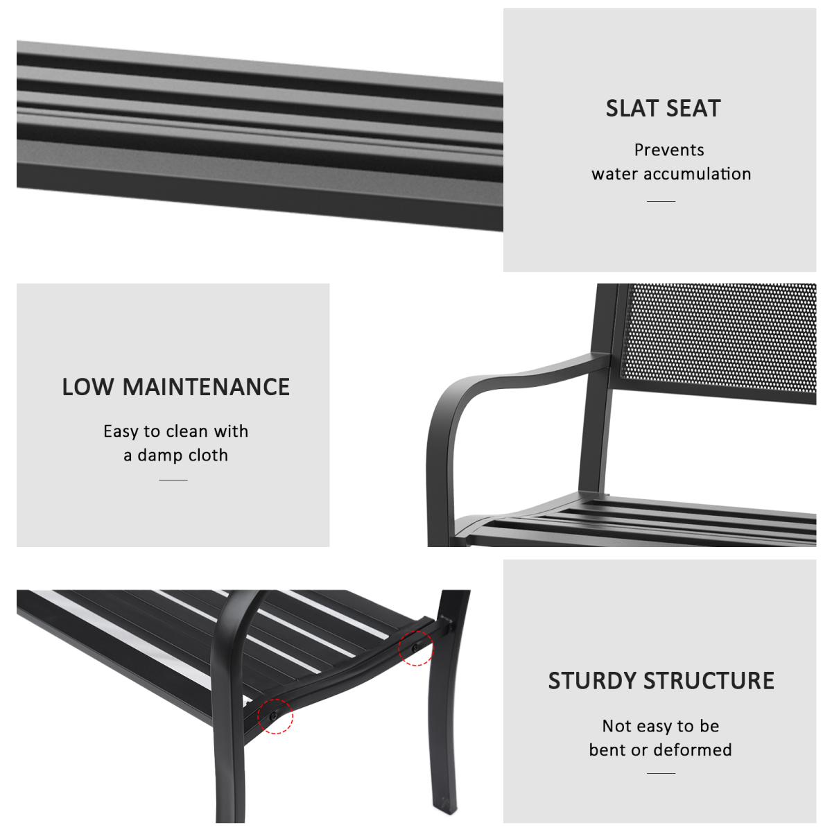 2 Person Garden Bench, Steel-Black