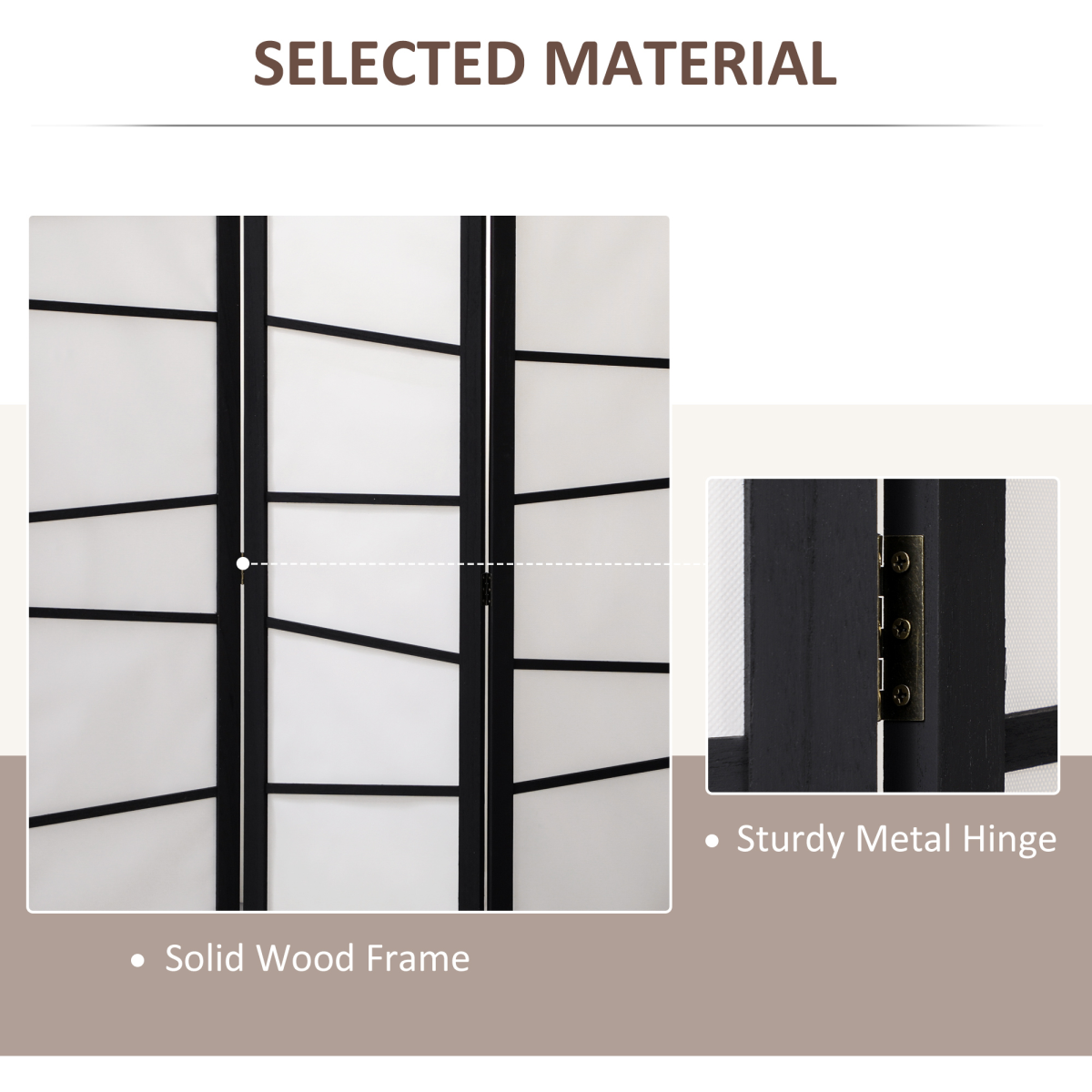 HOMCOM Folding Room Divider 3 Panel Privacy Screen Protector with Wooden Frame