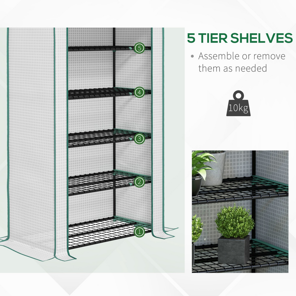 Outsunny Widened Mini Greenhouse 5 Tier Green House, 193H x 90W x 49Dcm, White