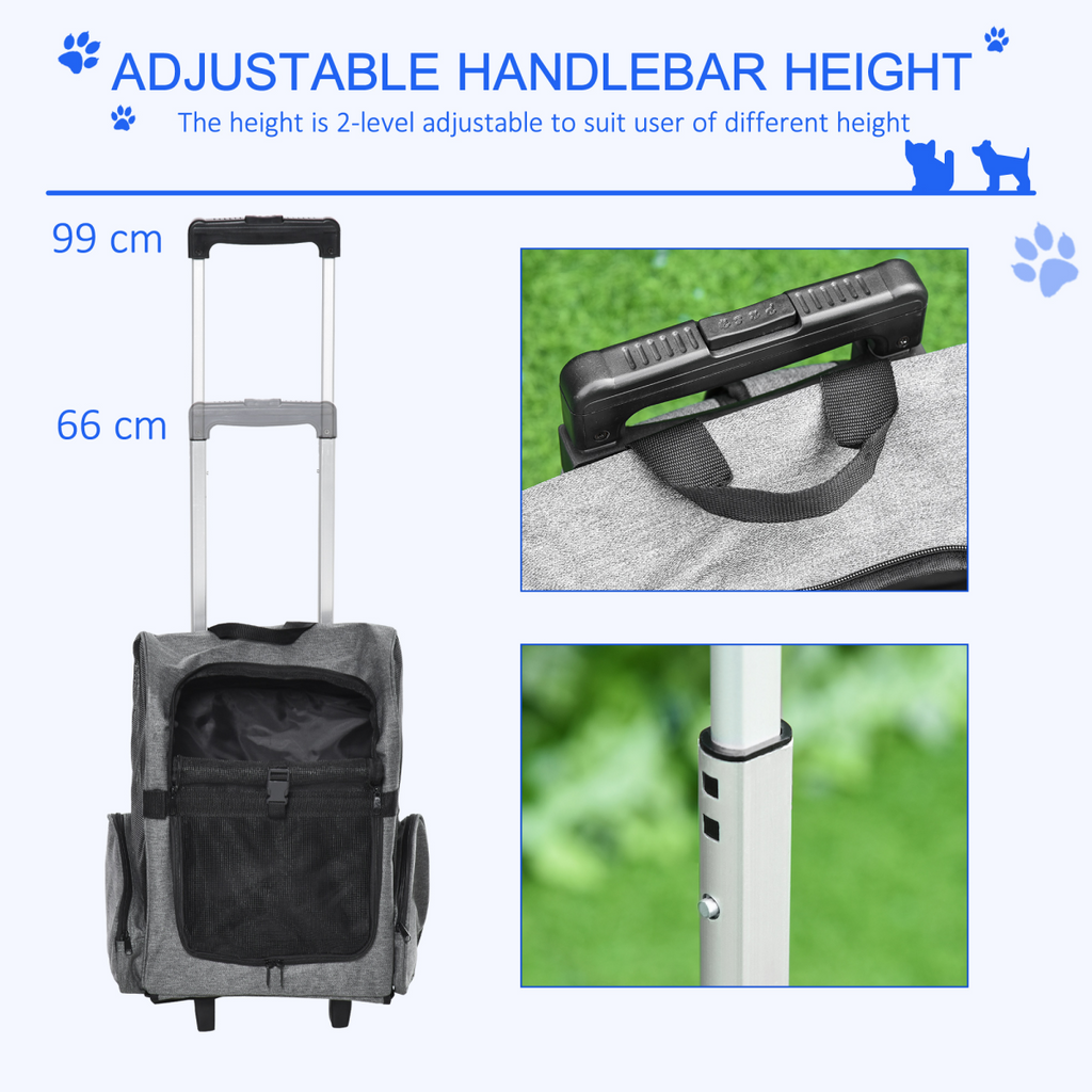 Pet Travel Backpack Bag Cat Dog Carrier w/ Trolley and Telescopic Wheel Grey