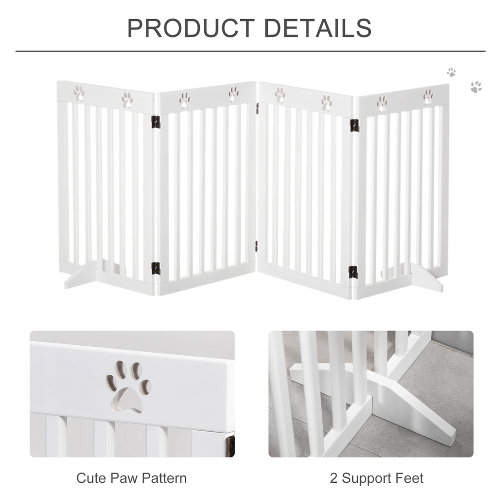 Pet Gate Foldable Freestanding Dog Safety Barrier w/ Support Feet White