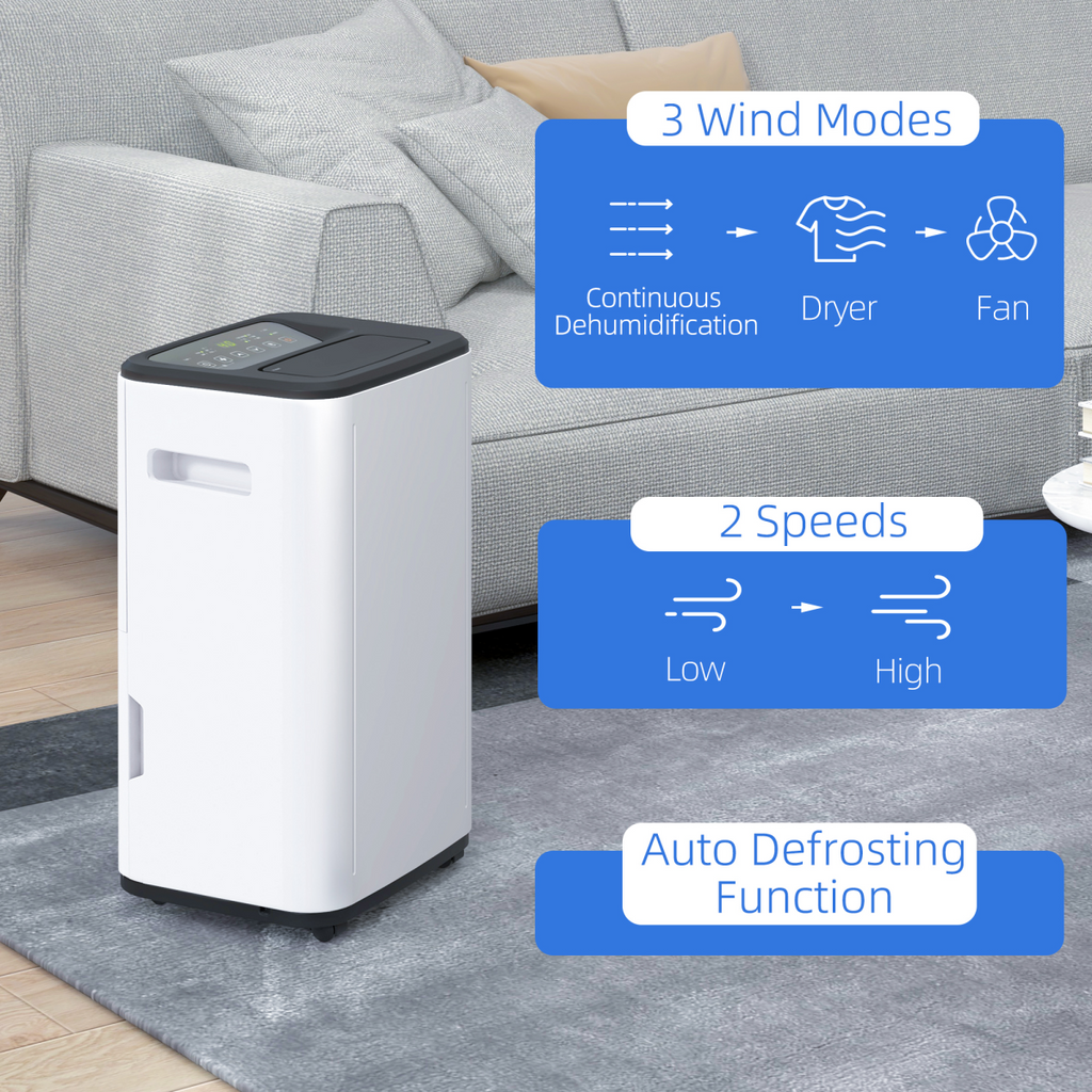 HOMCOM 20L/Day 6L Dehumidifier, Portable Quiet Air Dehumidifier for Laundry