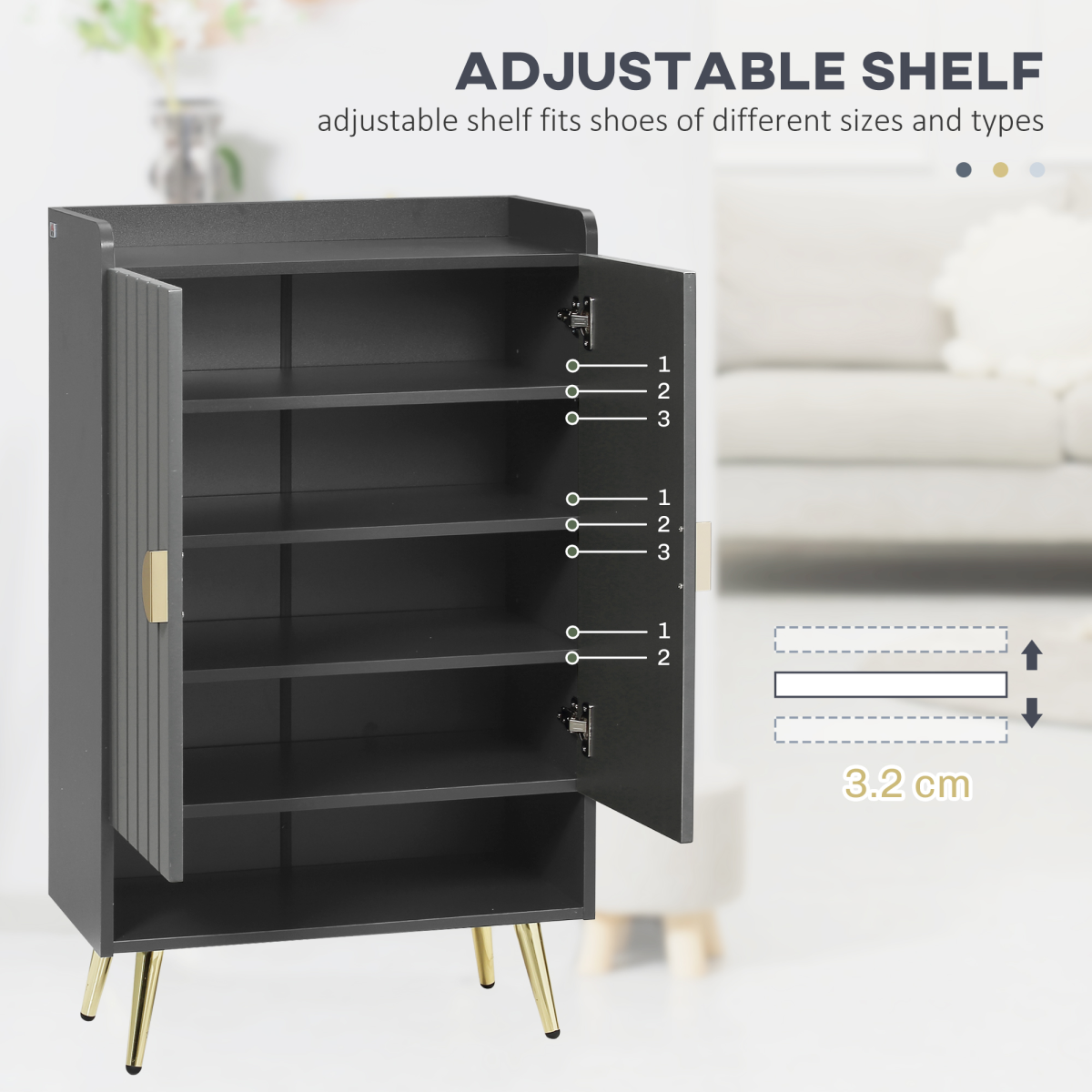 Modern Hallway Shoe Cupboard w/ Open Compartment Adjustable Shelf for Entryway