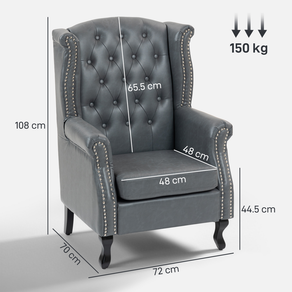HOMCOM Chesterfield-style Wing Back Armchair Tufted Accent Chair Grey