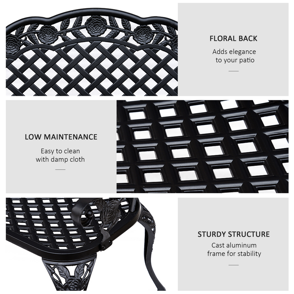 Garden Bench, Cast Aluminium, 107Lx58Wx85H cm-Black