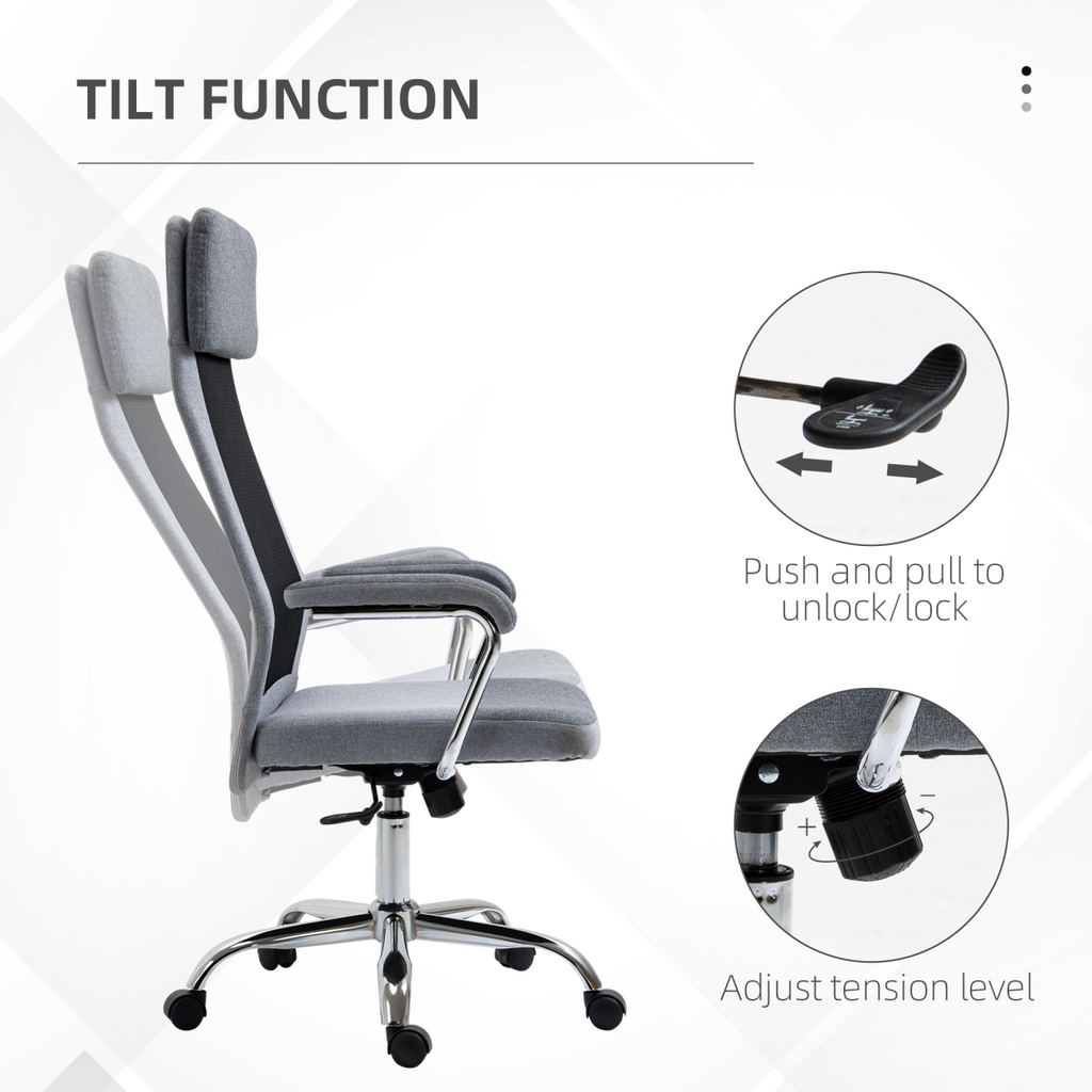 Office Chair Mesh High Back Swivel Task Home Desk Chair w/ Arm, Grey Vinsetto